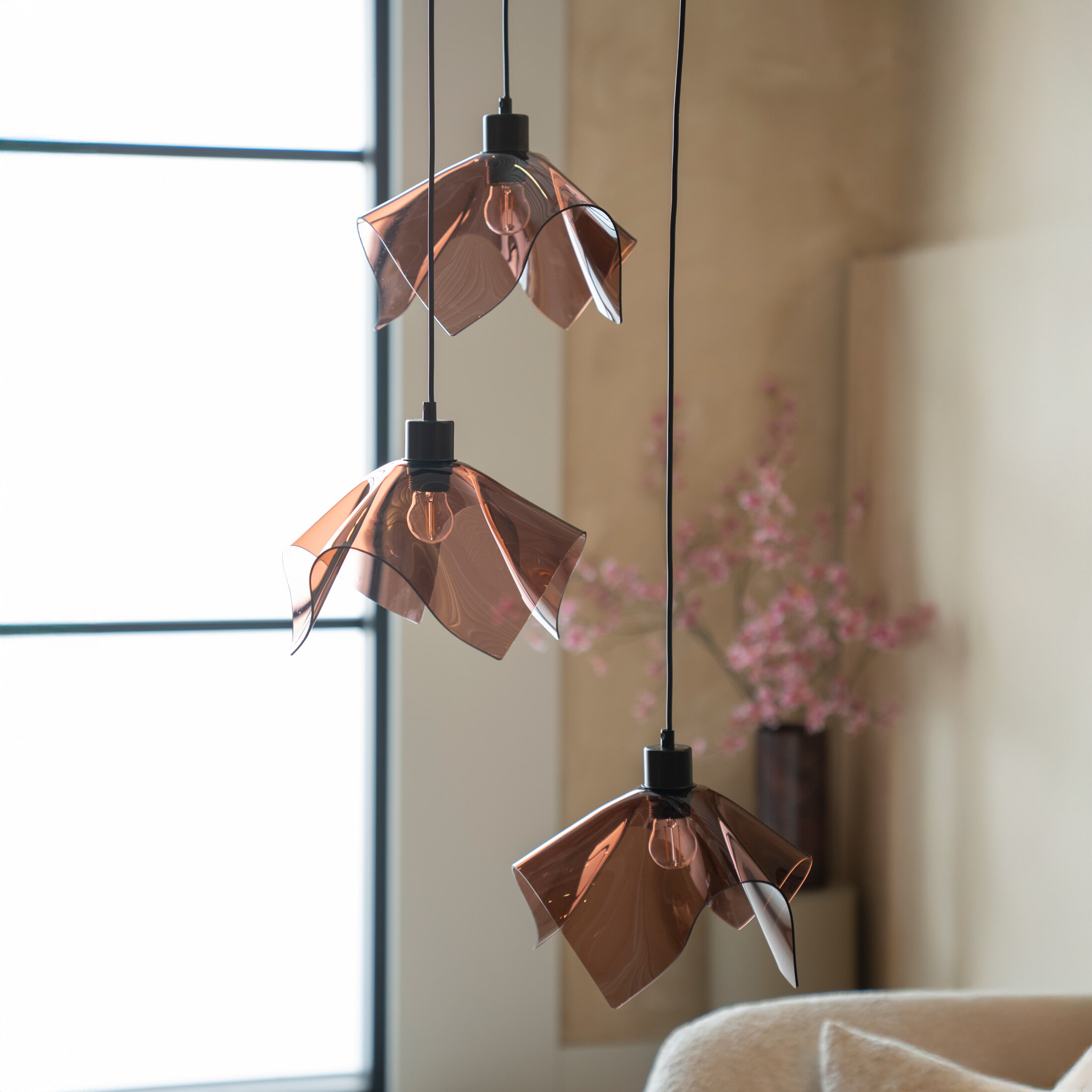 By-Boo Hanglamp Nims Acryl, 3-lamps - Bruin