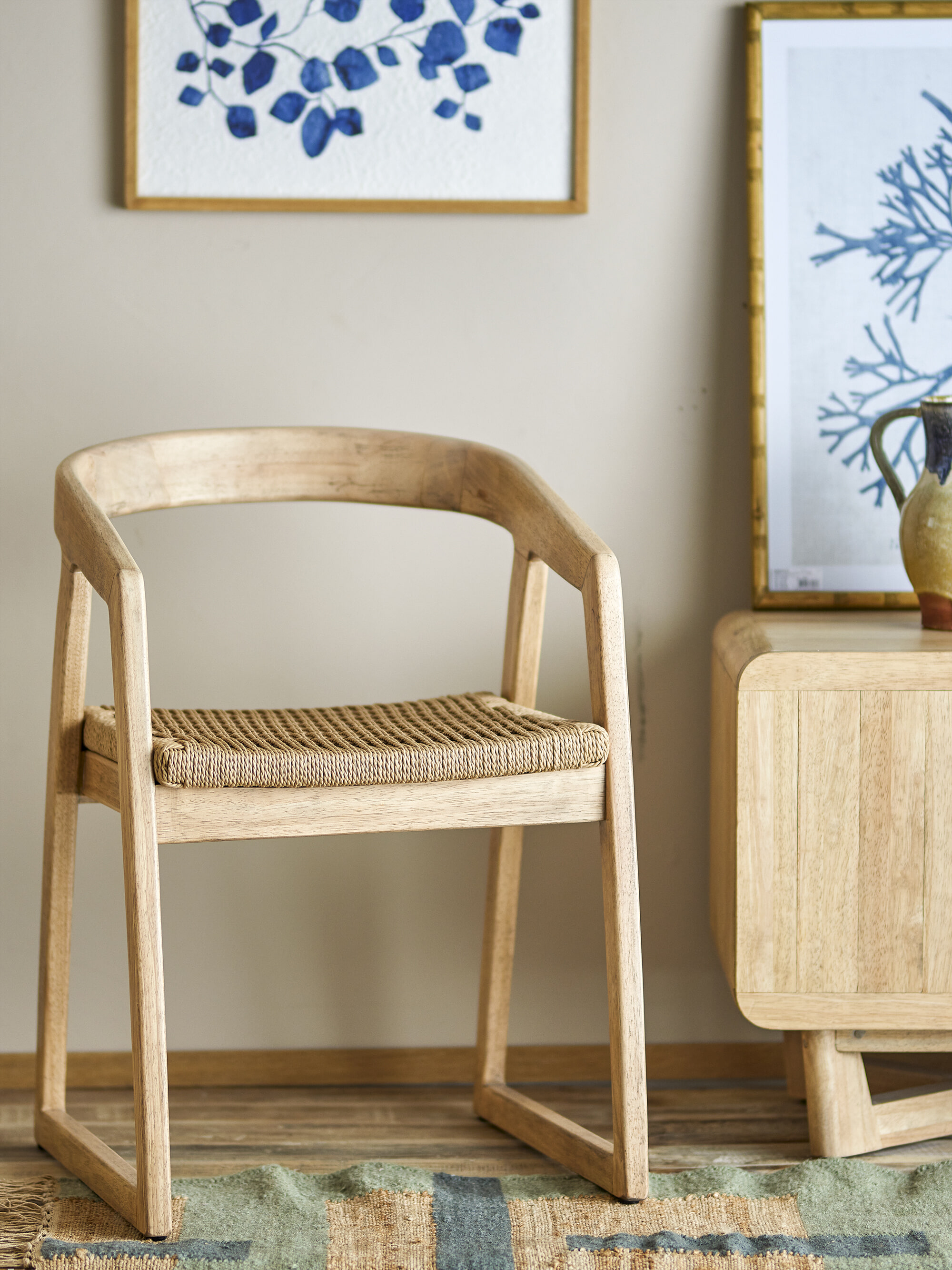 Bloomingville Eetkamerstoel Serrone Rubberhout en touw - Naturel