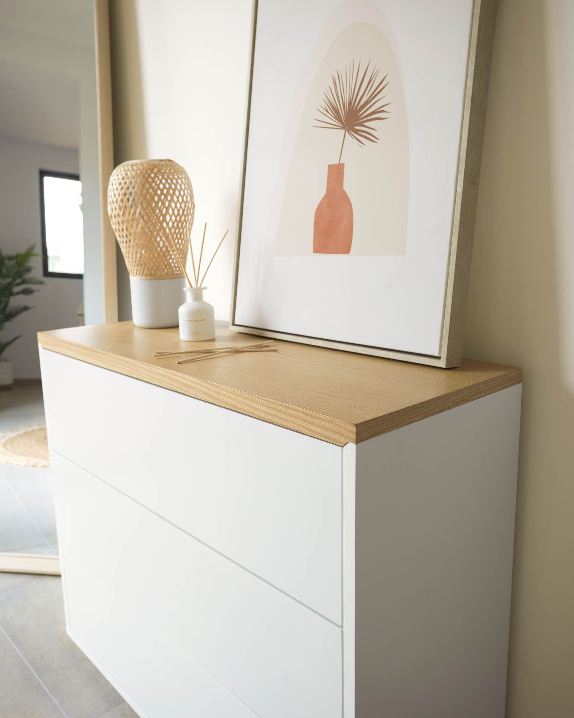 Kave Home Ladekast 'Abilen' Eiken, 90 x 75cm, kleur Wit