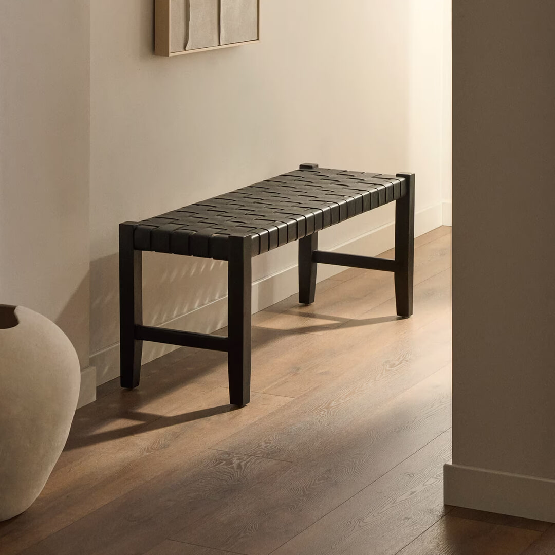 Kave Home Halbank 'Calixta' Hout en leder, 120cm, kleur Zwart