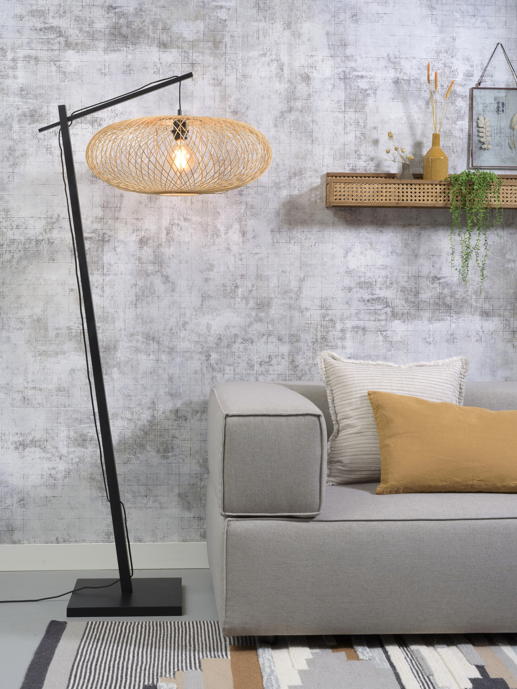 GOOD&MOJO Vloerlamp 'Cango' Bamboe, 176cm, kleur Naturel/Zwart