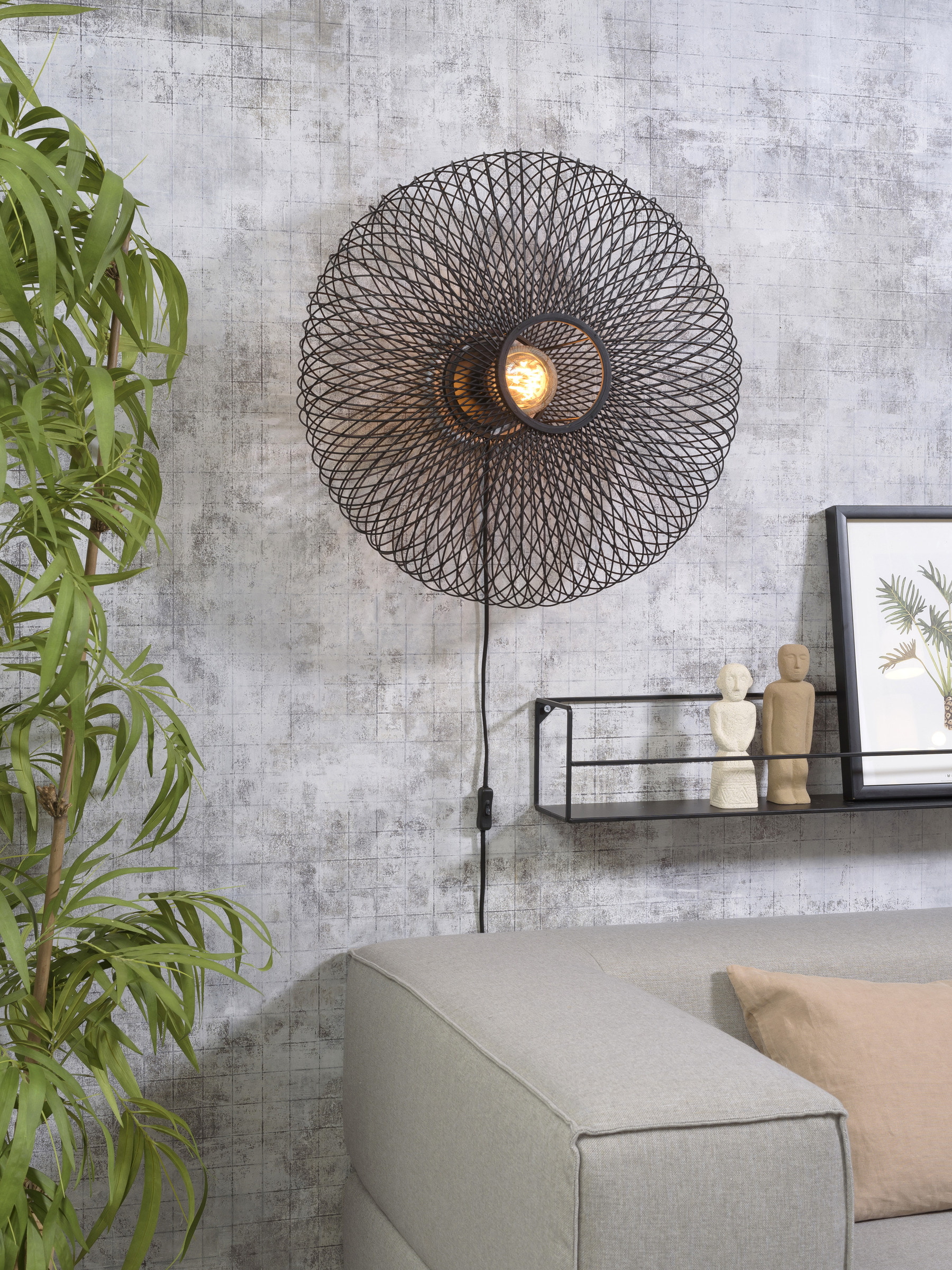GOOD&MOJO Wandlamp 'Cango' Bamboe, 60cm, kleur Zwart