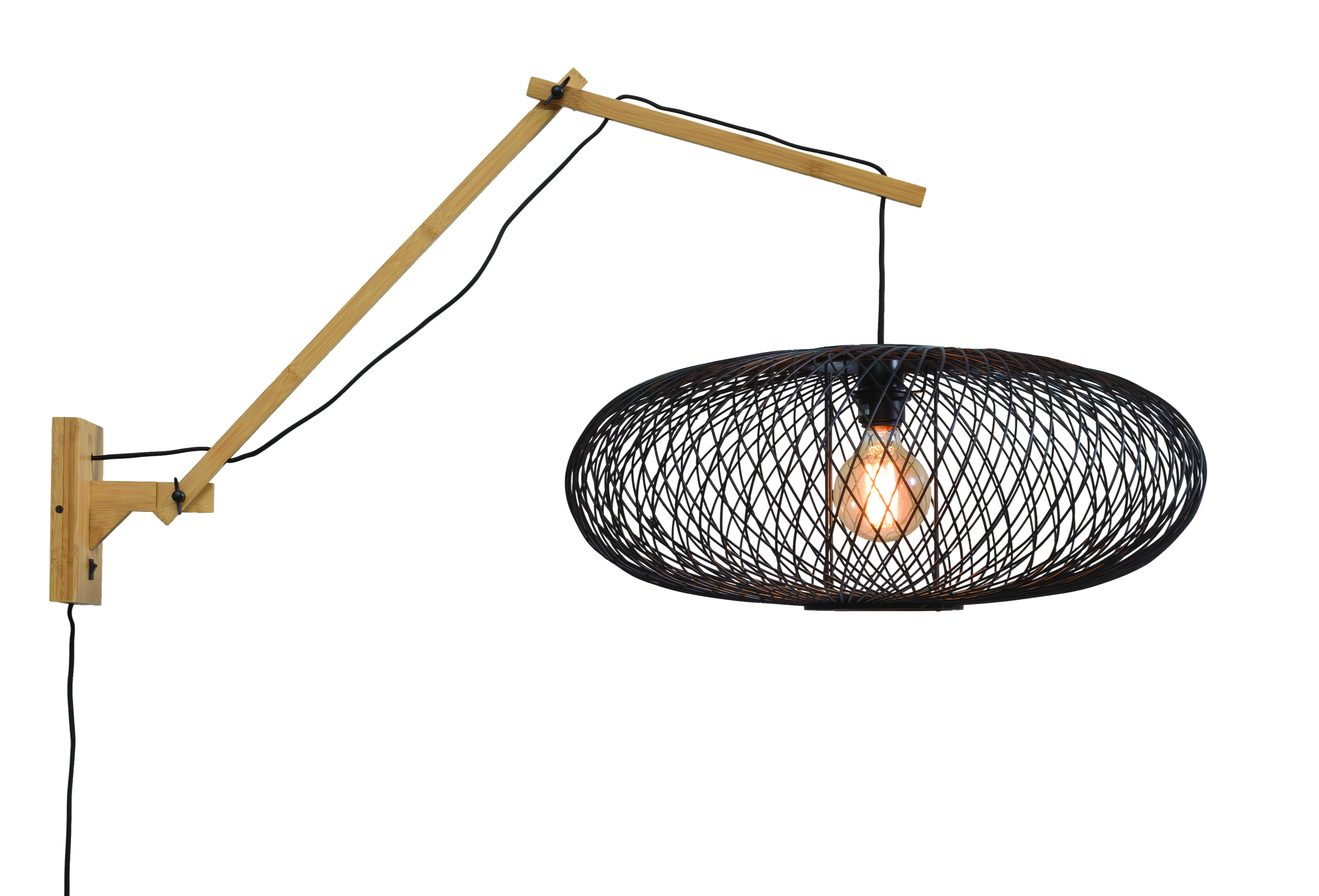 GOOD&MOJO Wandlamp 'Cango' Large, Bamboe, kleur Naturel/Zwart