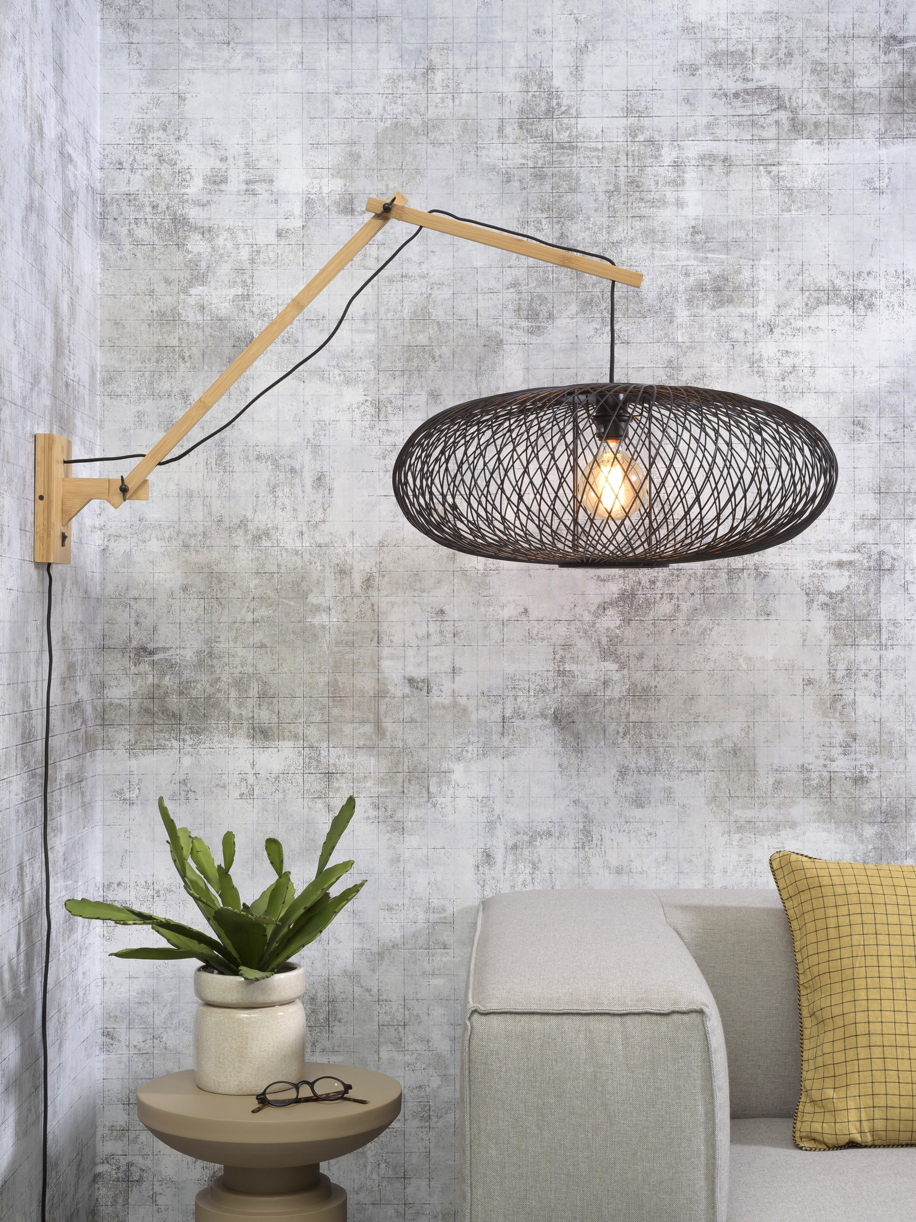 GOOD&MOJO Wandlamp 'Cango' Large, Bamboe, kleur Naturel/Zwart