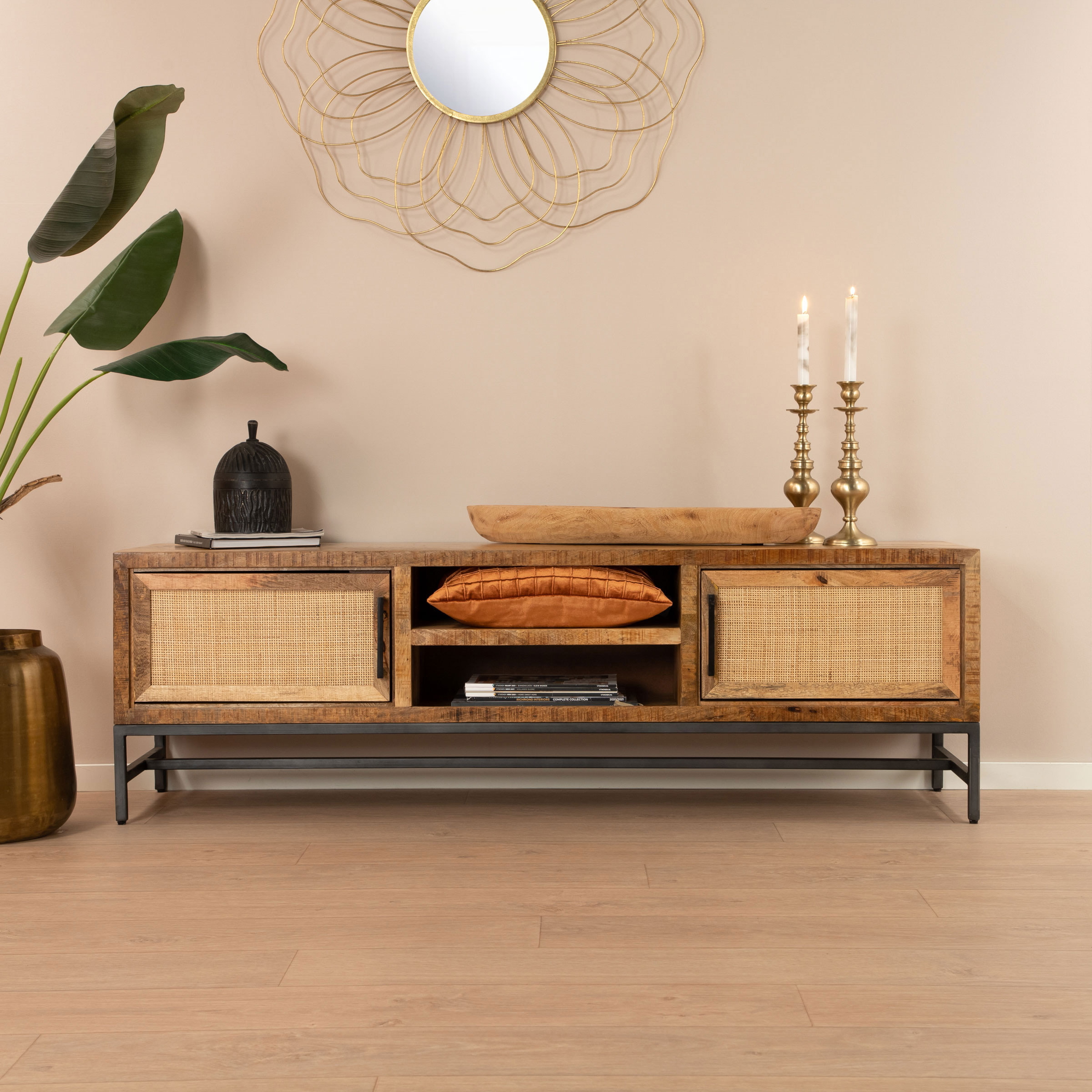 RENEW TV-meubel 'Carini' Hout en Webbing, 160cm, kleur Naturel
