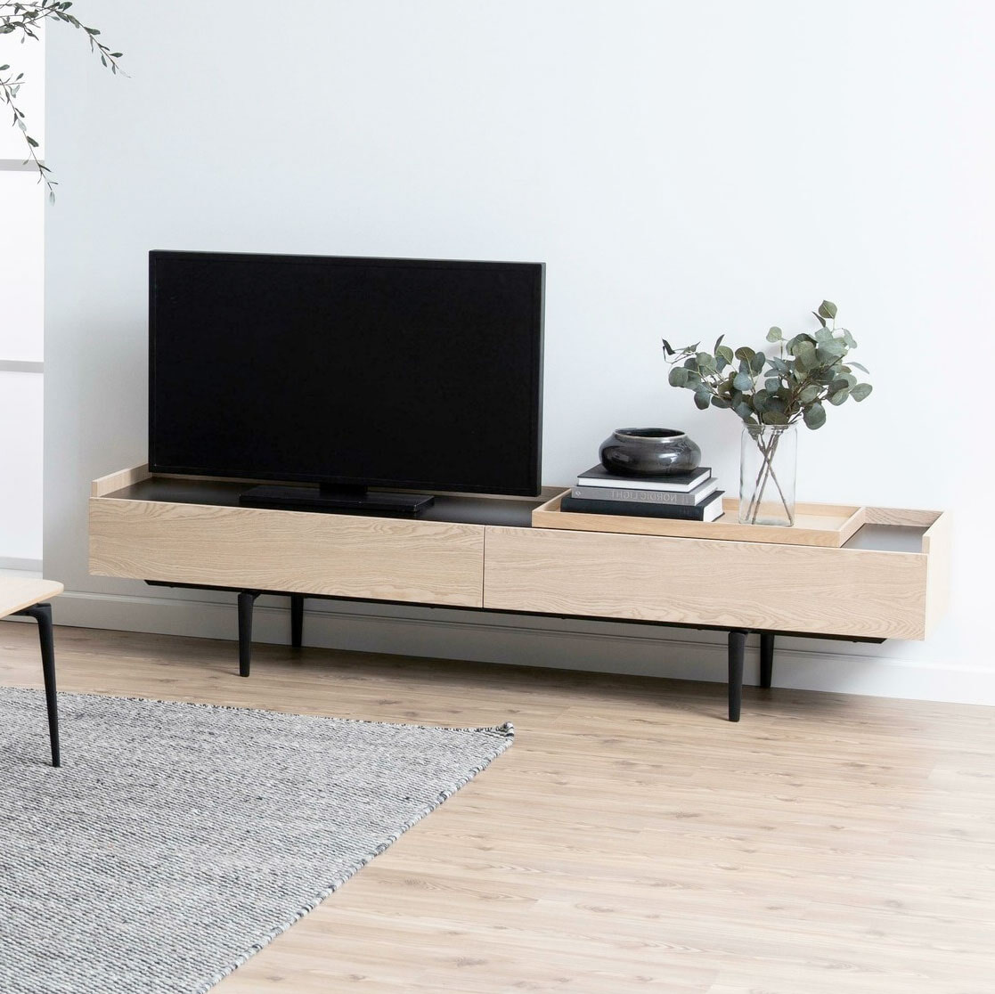 Bendt TV-meubel Carli 200cm - Eiken Whitewash / Zwart