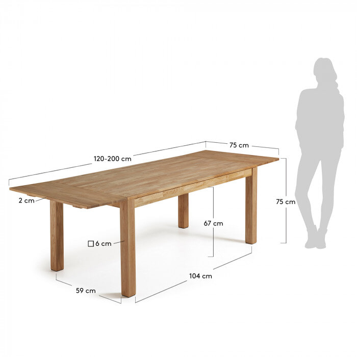Kave Home uitschuifbare eettafel 'Isbel' eiken naturel, 180-260 x 90cm