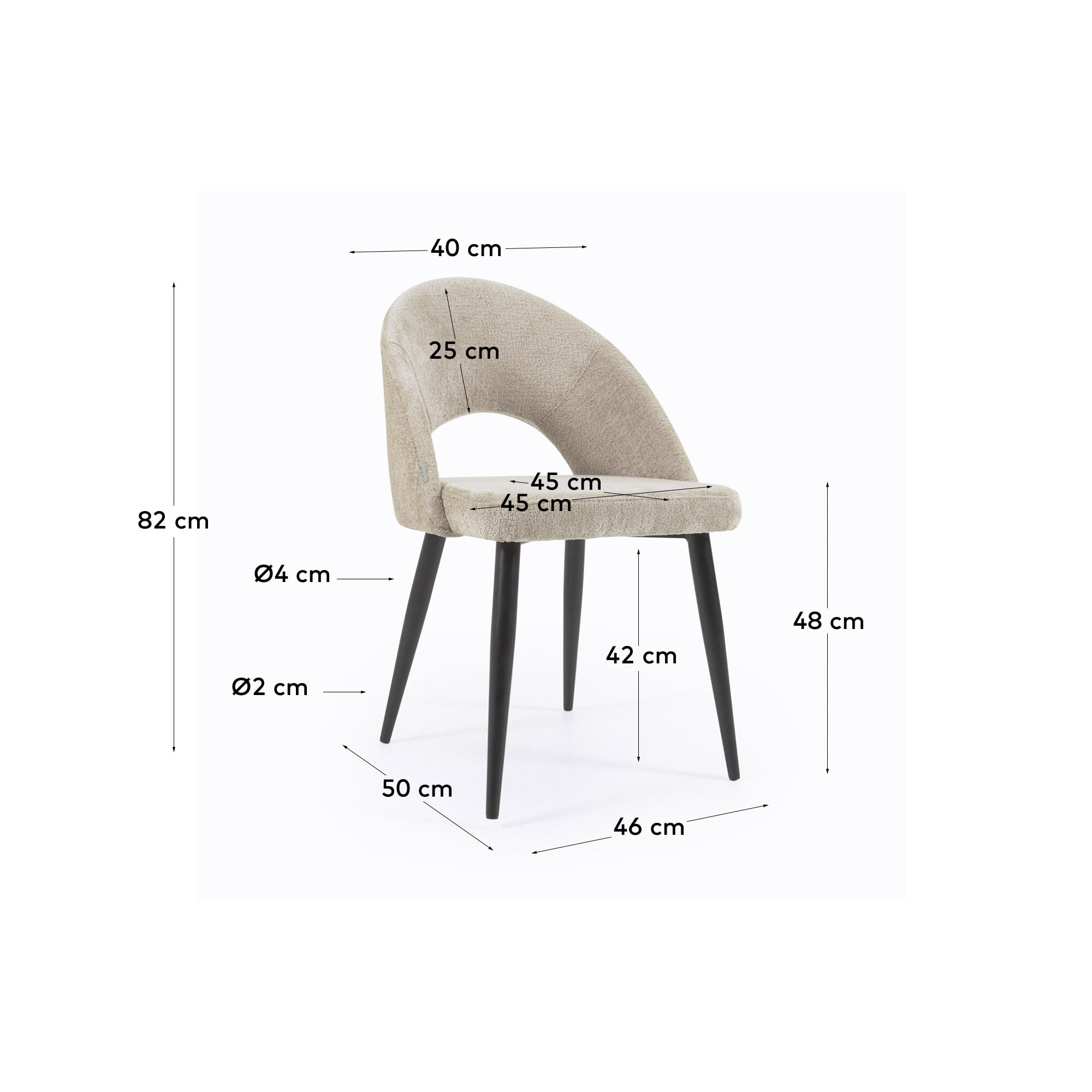 Kave Home Eetkamerstoel 'Mael' Chenille, kleur Beige