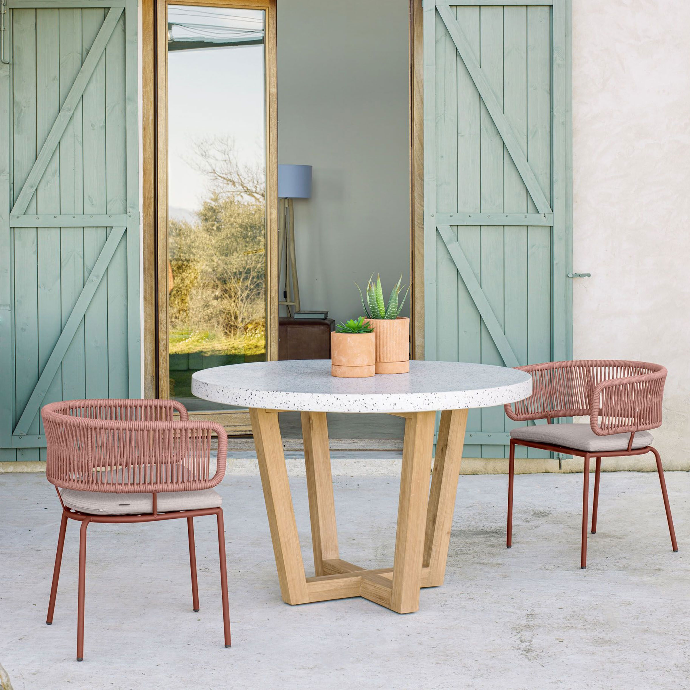 Kave Home Ronde Tuintafel 'Shanelle' houten onderstel, Ø120cm, kleur Wit