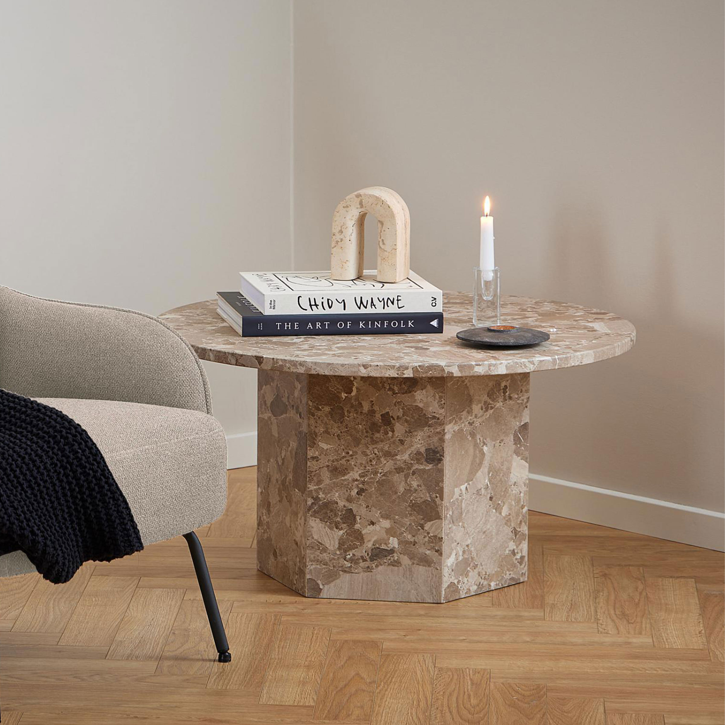Bendt Ronde Salontafel Lasonya Marmer, 80cm - Bruin