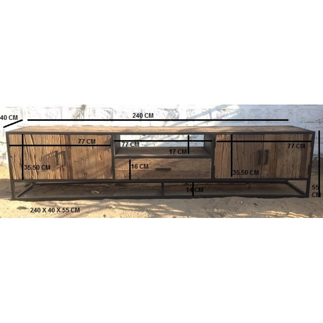 Livingfurn TV-meubel 'Dakota' Riverwood en staal, 240cm