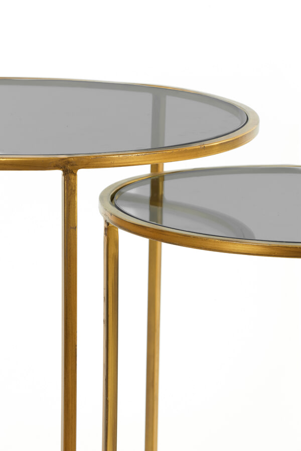 Light & Living Bijzettafel 'Duarte' Set van 2 stuks, glas smoke-goud