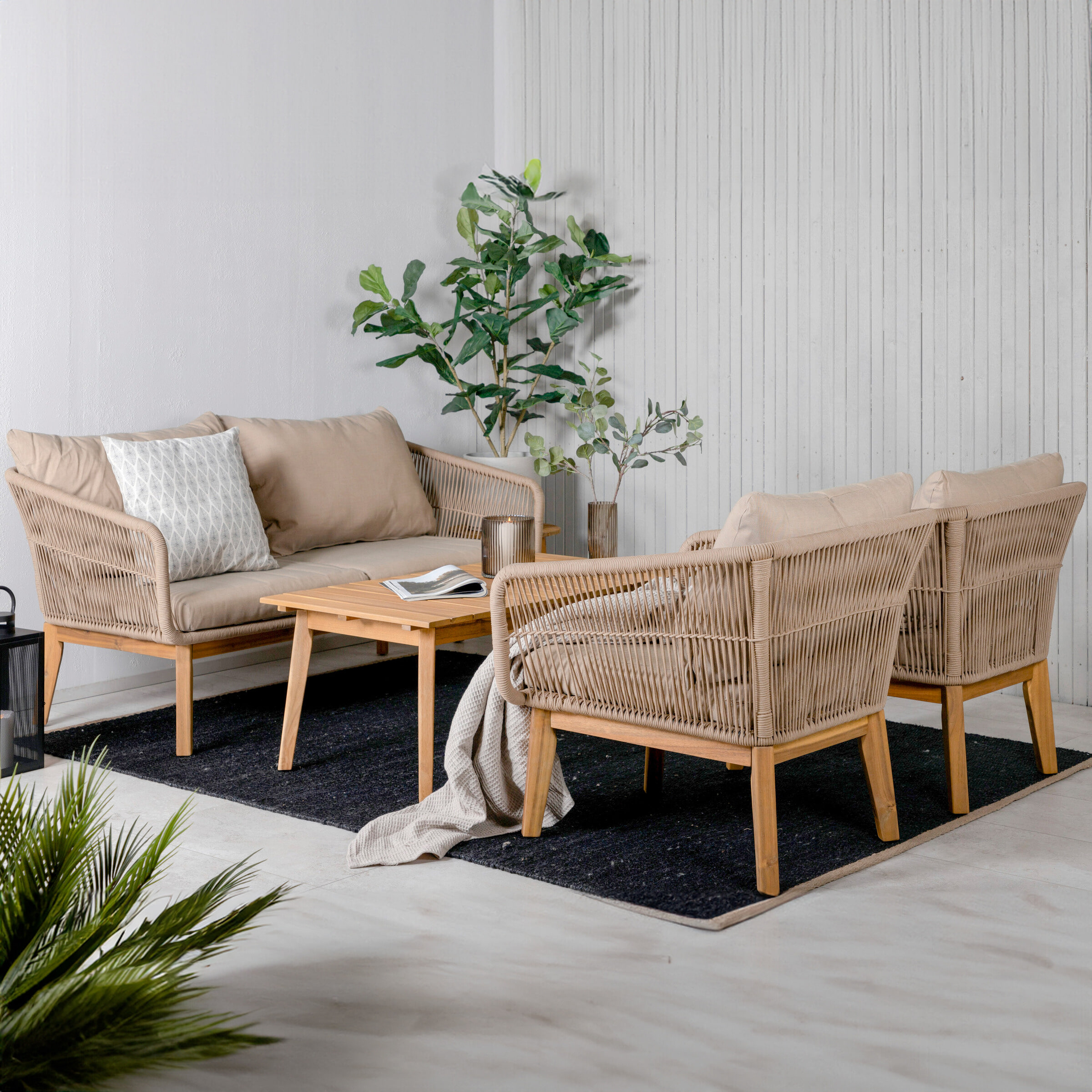 Nohr Loungeset 'Chandni' Acaciahout, Met bank, tafel en 2 stoelen