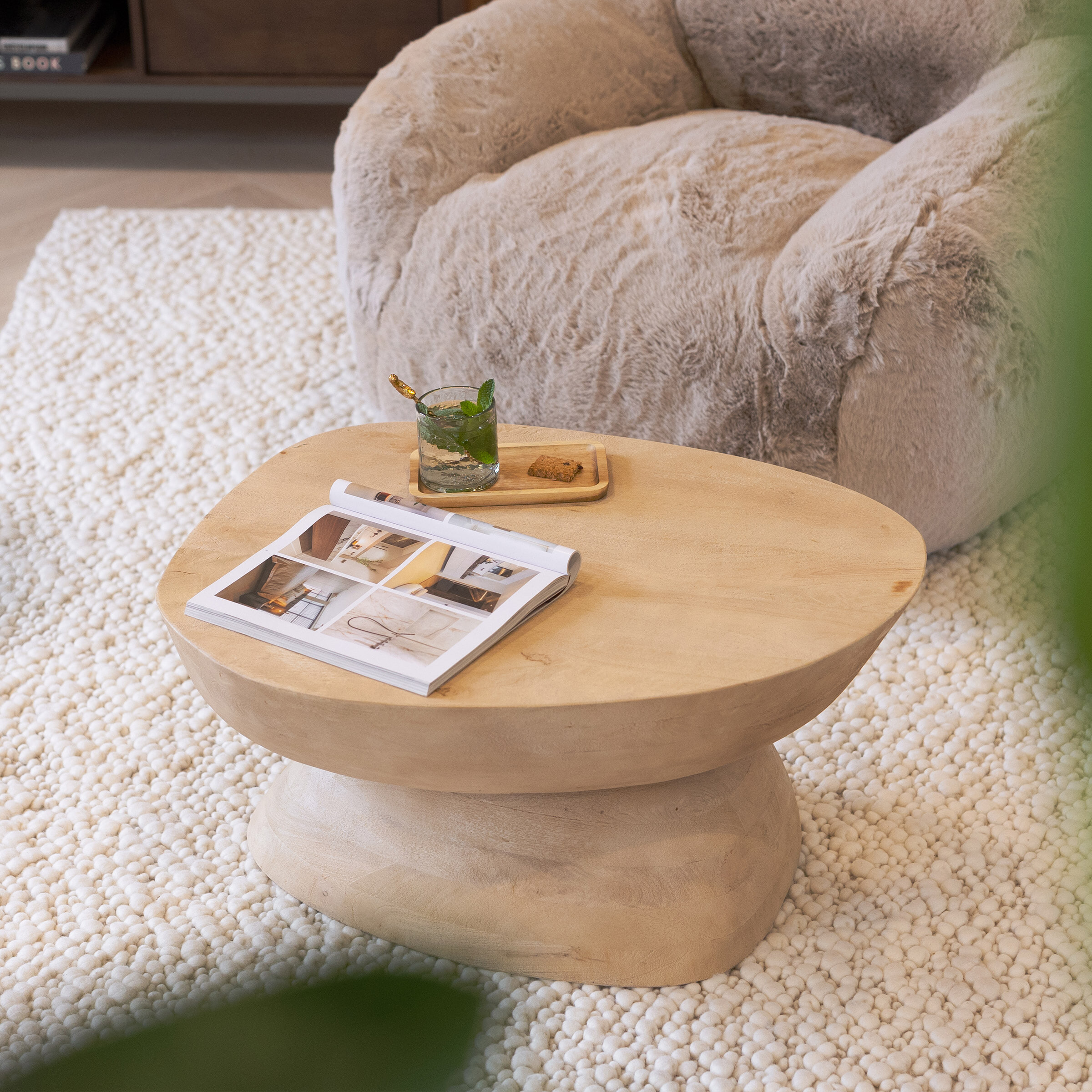 By-Boo Salontafel 'Cobble' Mangohout, 75 x 59cm, kleur Naturel