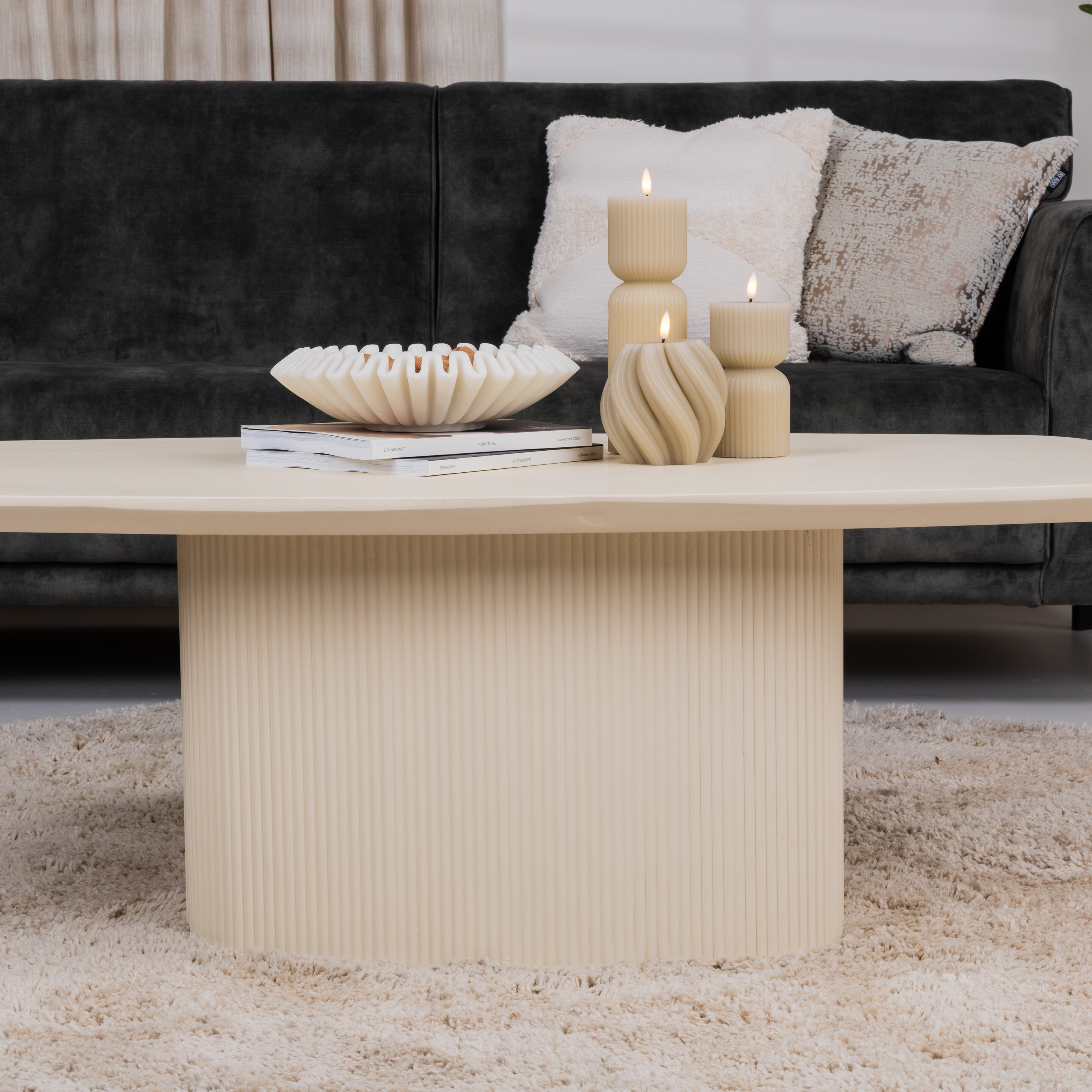 Tower Living Deens Ovale Salontafel 'Corbetta' Minerale cement finish, 120 x 70cm