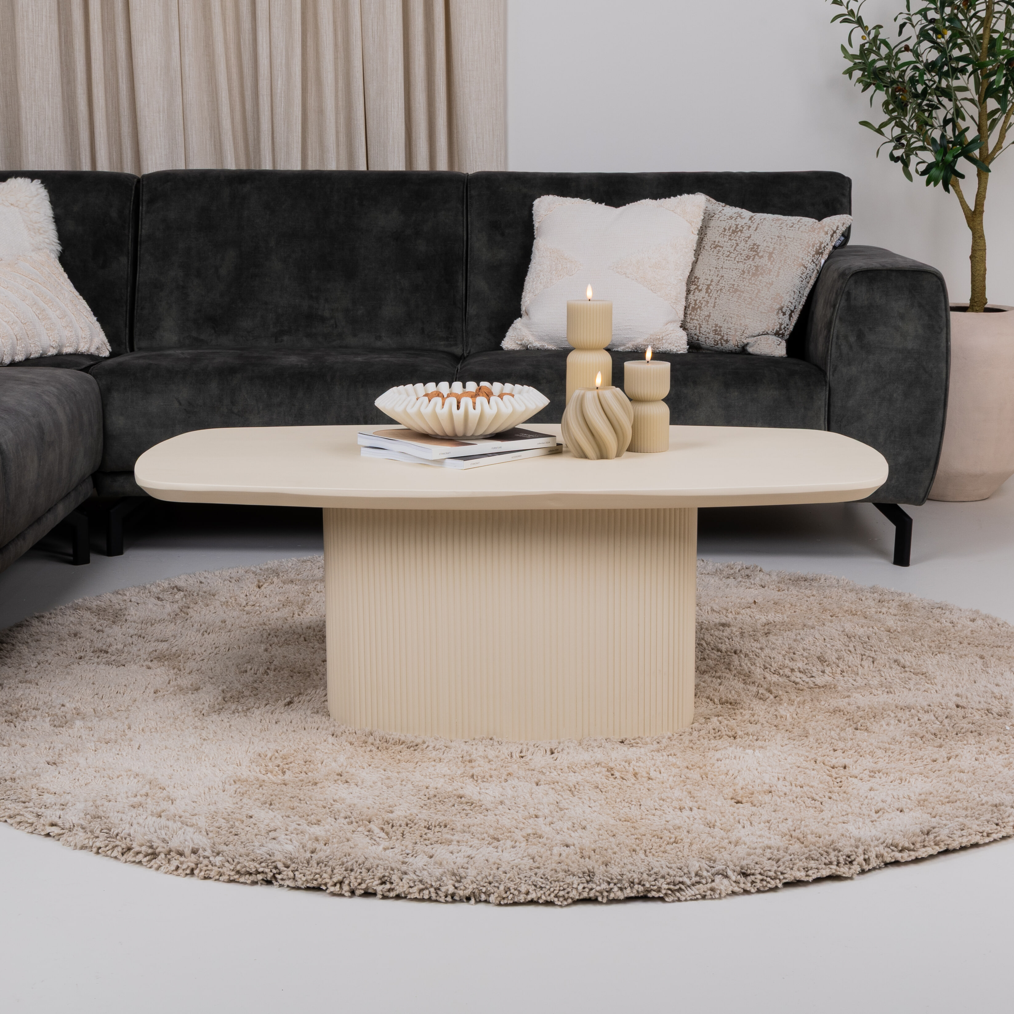 Tower Living Deens Ovale Salontafel 'Corbetta' Minerale cement finish, 120 x 70cm