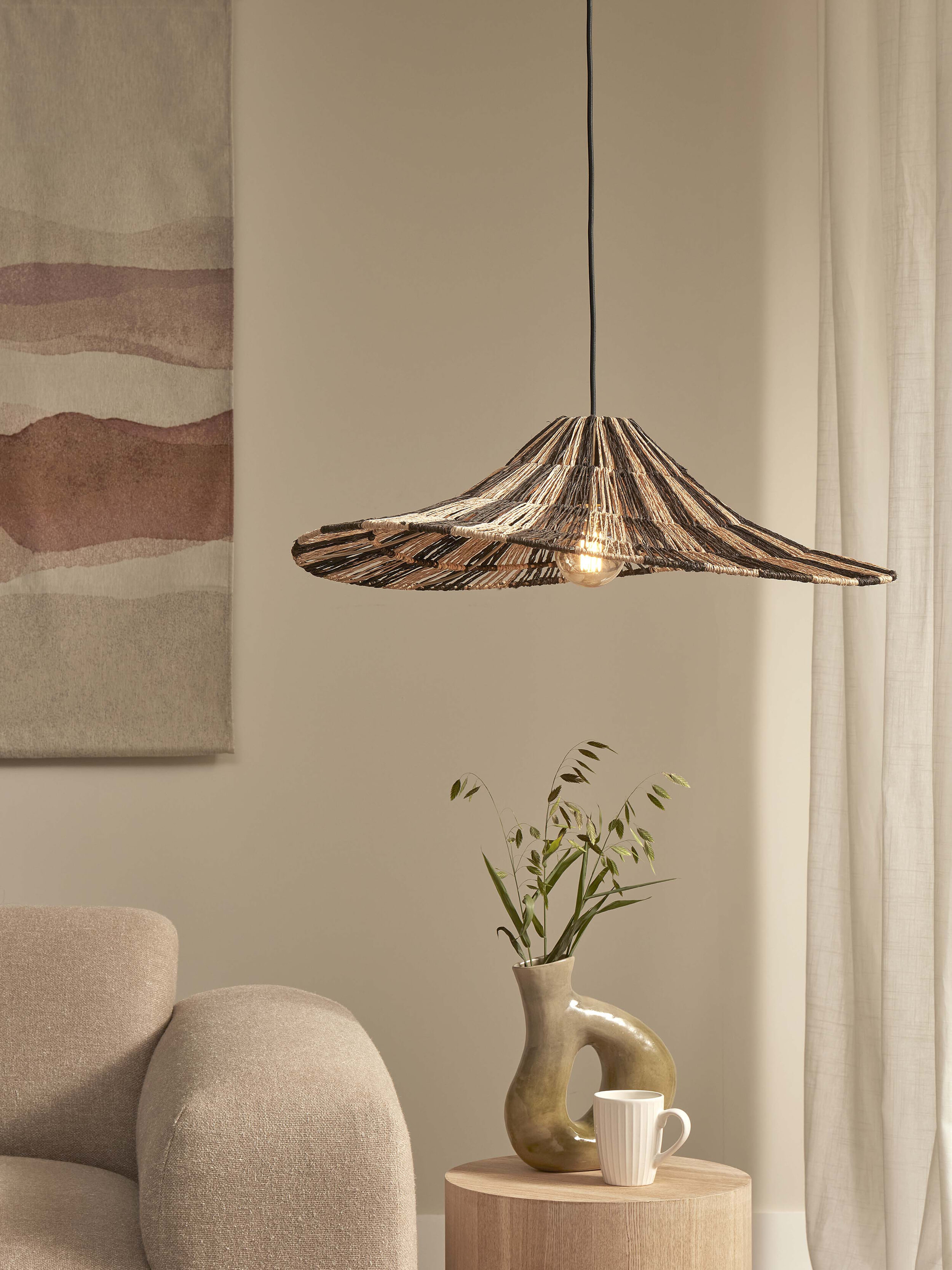 GOOD&MOJO Hanglamp 'Cuzco' Jute, 65cm, kleur Zwart/Naturel