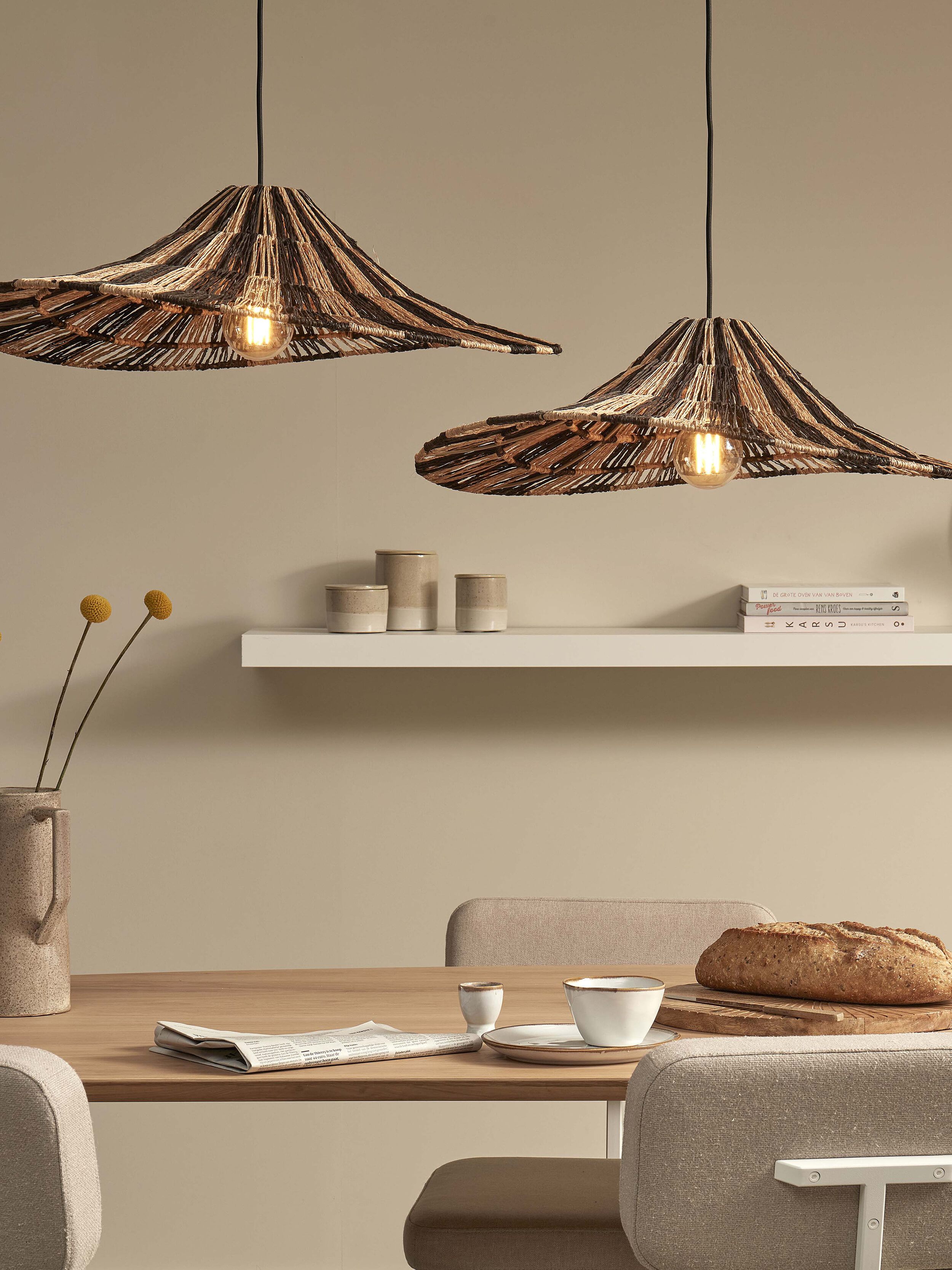 GOOD&MOJO Hanglamp 'Cuzco' Jute, 65cm, kleur Zwart/Naturel
