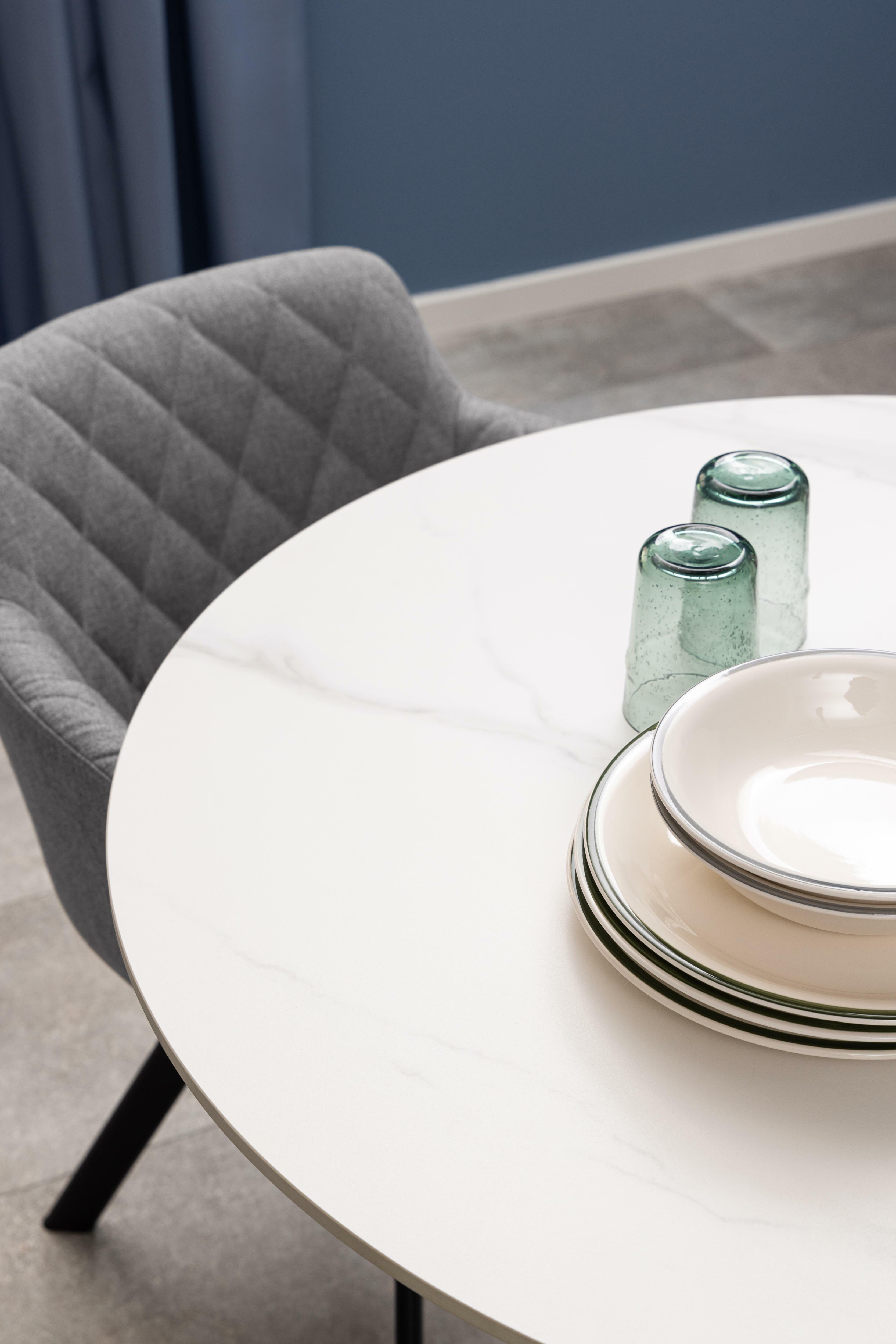 Bendt Ronde Bistrotafel 'Tempest' Keramiek met marmerlook, 90cm, kleur Wit