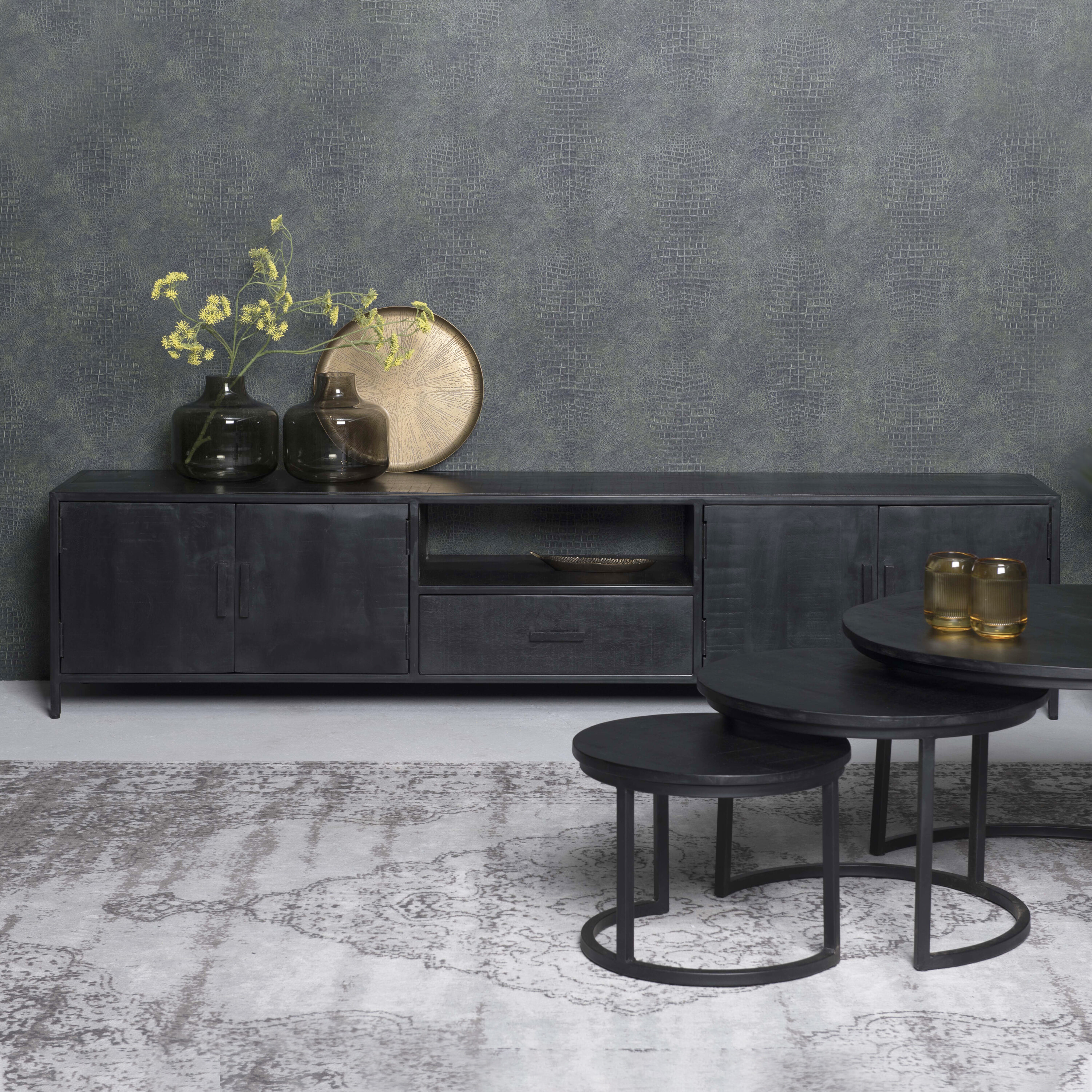 Livingfurn TV-meubel Kala 220cm Mangohout - zwart