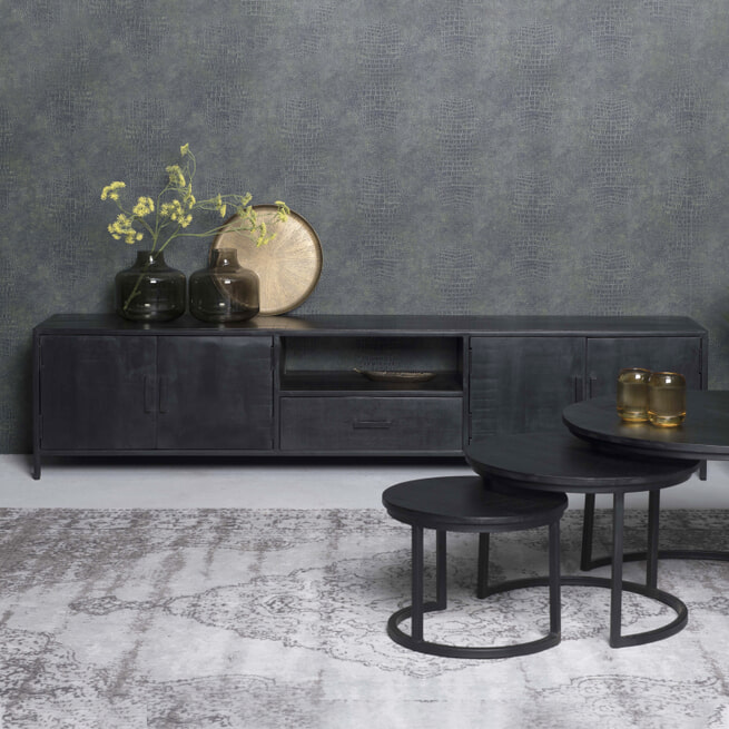 TV-meubel Kala 220cm Mangohout, zwart - BRIX-12176 • Sohome
