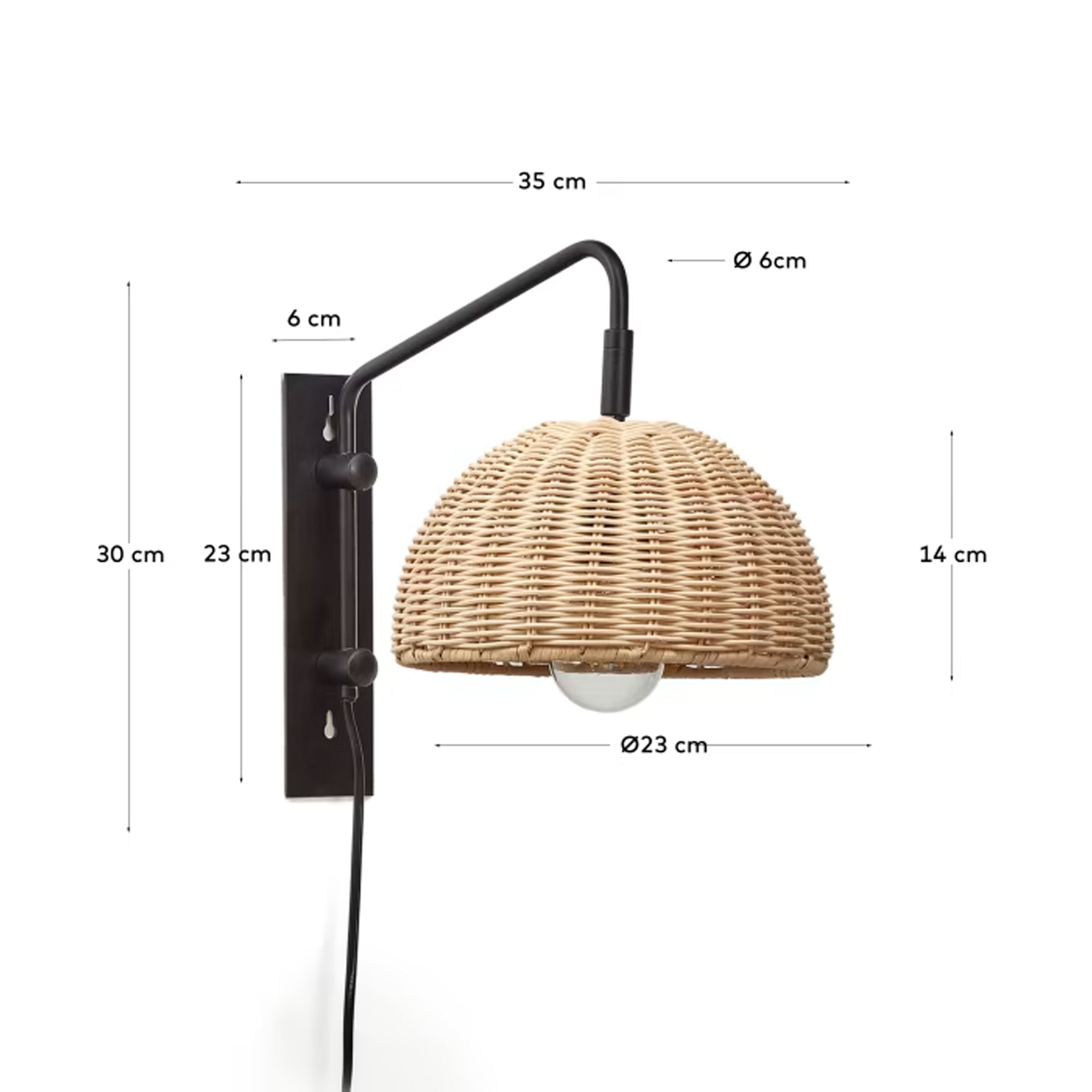 Kave Home Wandlamp 'Damila' Rotan, kleur Zwart