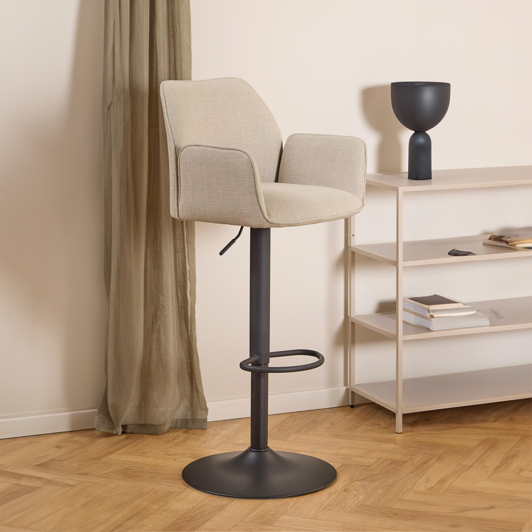 Bendt Draaibare Barkruk 'Dantrell' Structuurstof, kleur Beige (zithoogte 65-85cm)