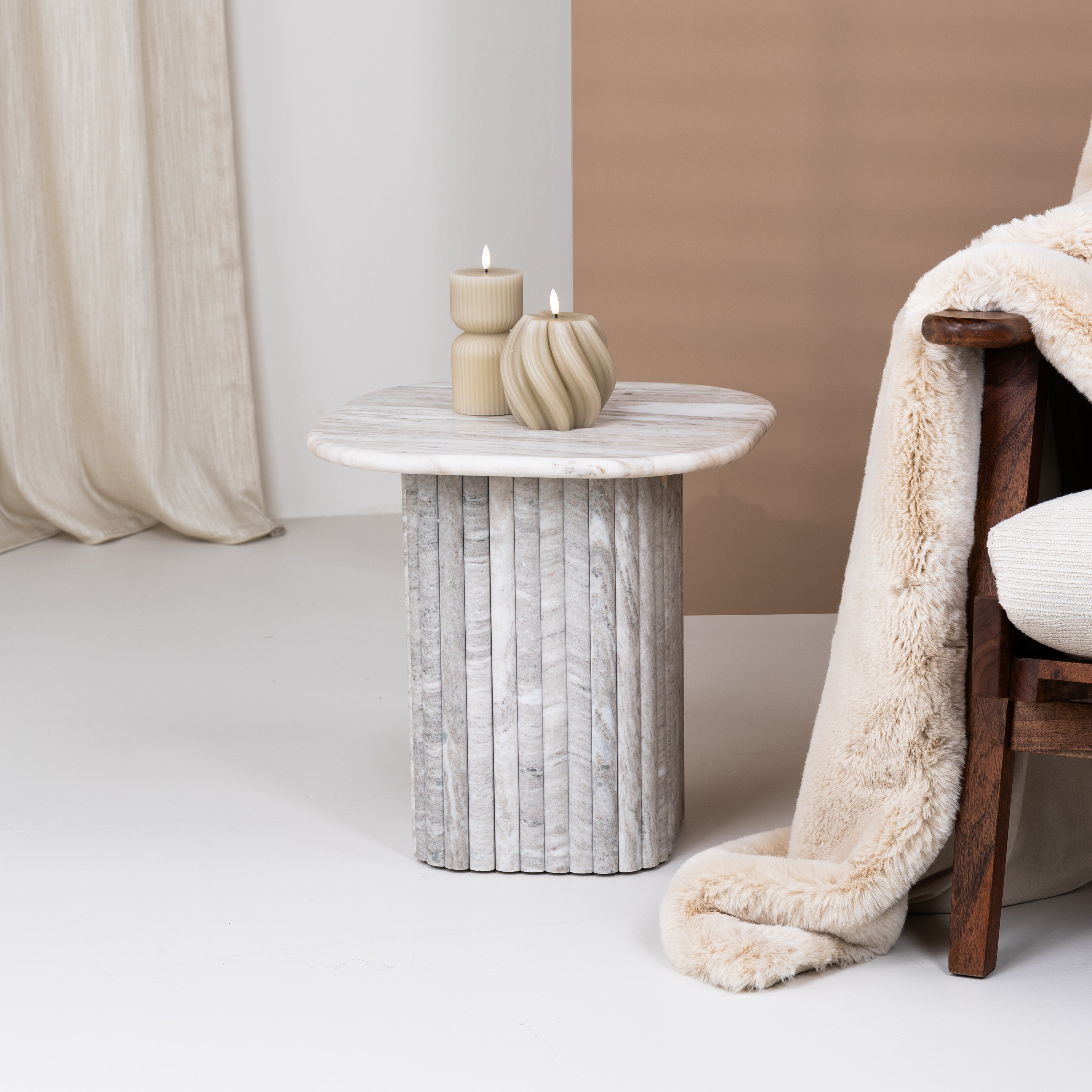 By-Boo Bijzettafel Dorique Marmer, 45 x 45cm - Bruin - Vierkant