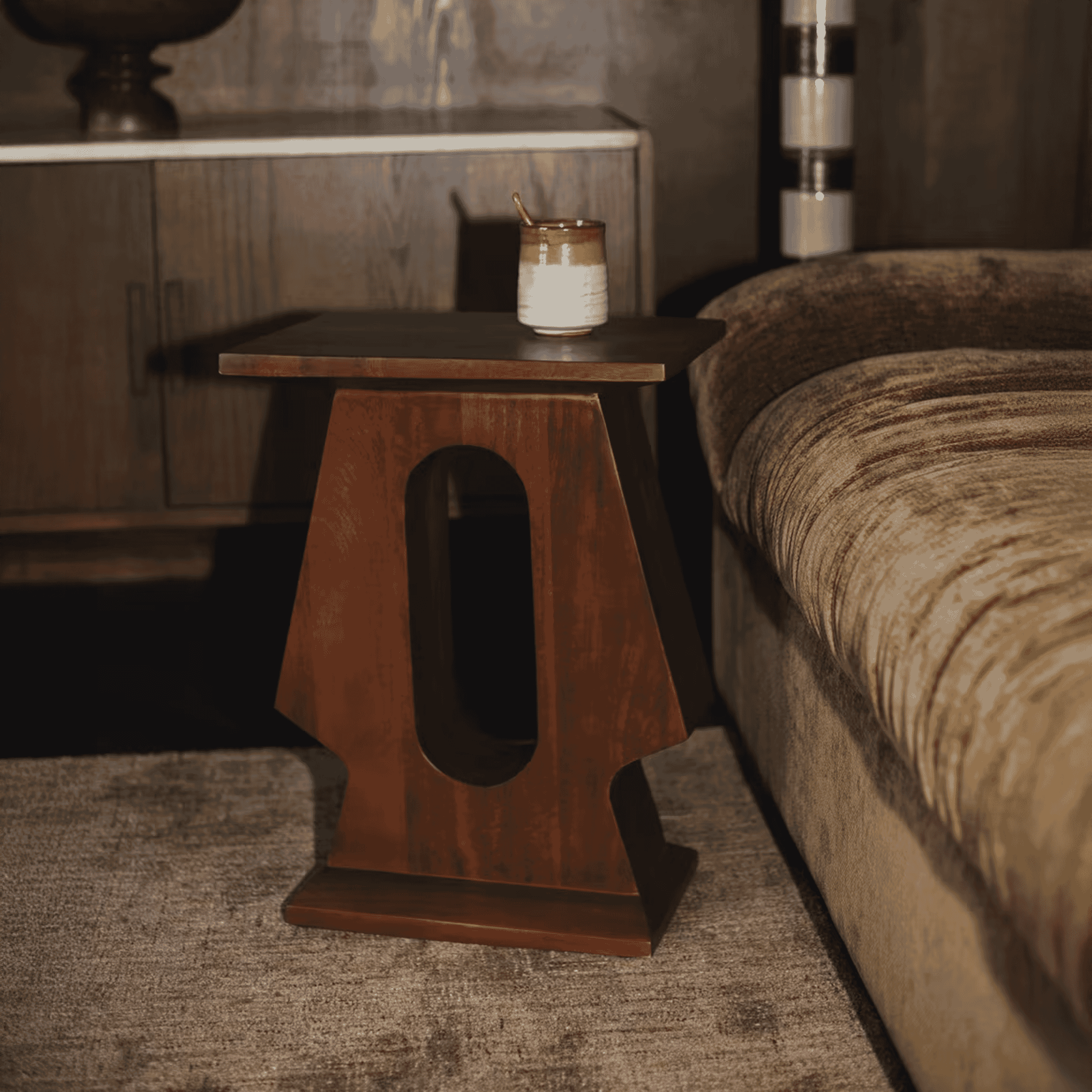 Dutchbone Bijzettafel Pilaster Mangohout, 35 x 25cm - Bruin - Vierkant