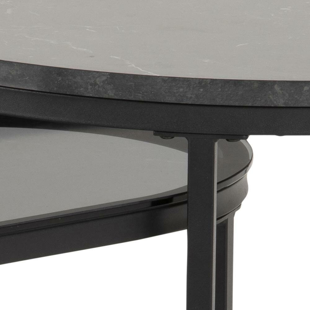 Bendt Salontafel 'Flemming' Set van 2 stuks, Marmerlook en glas, kleur zwart