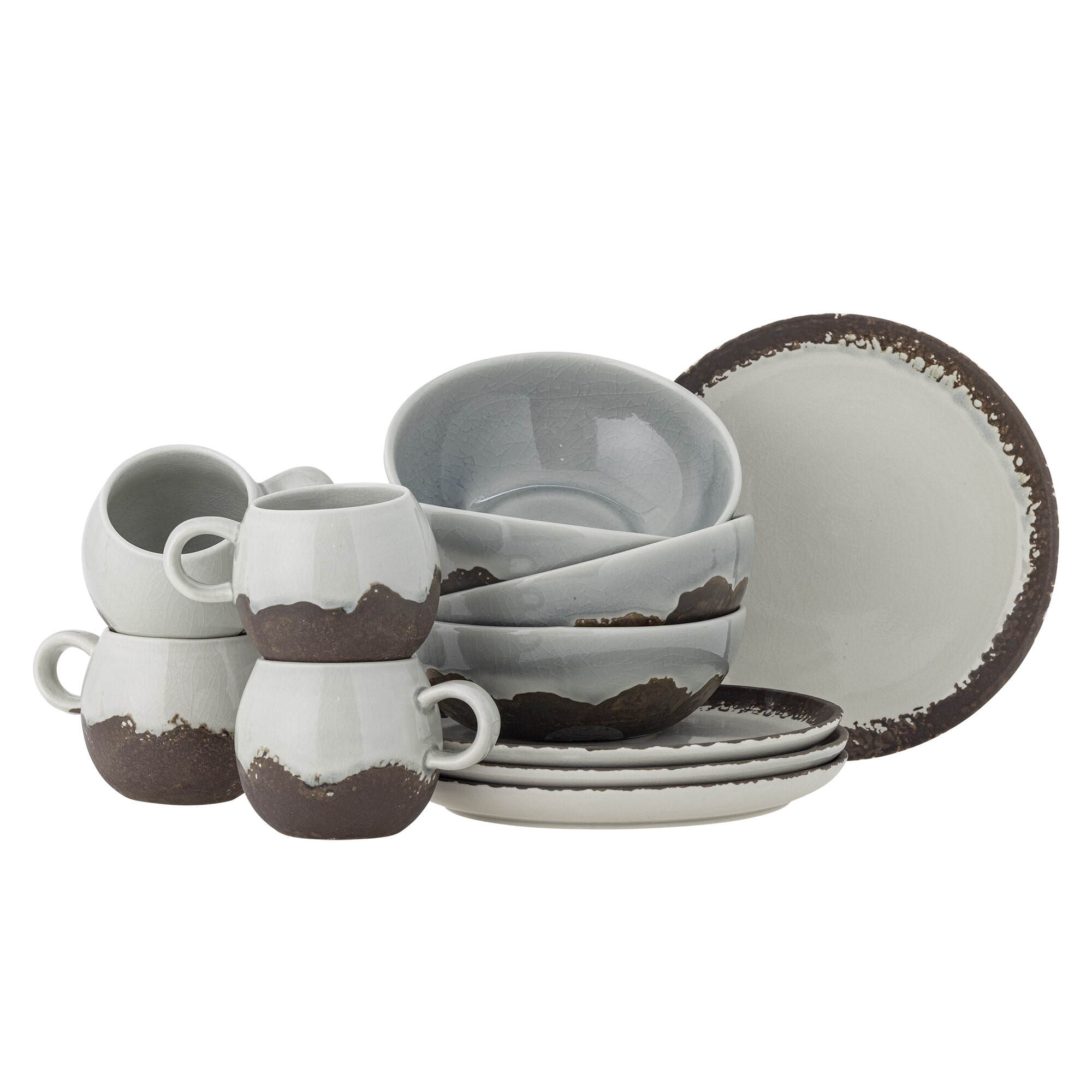 Bloomingville Serviesset Paula Set van 12 stuks - Blauw/Bruin