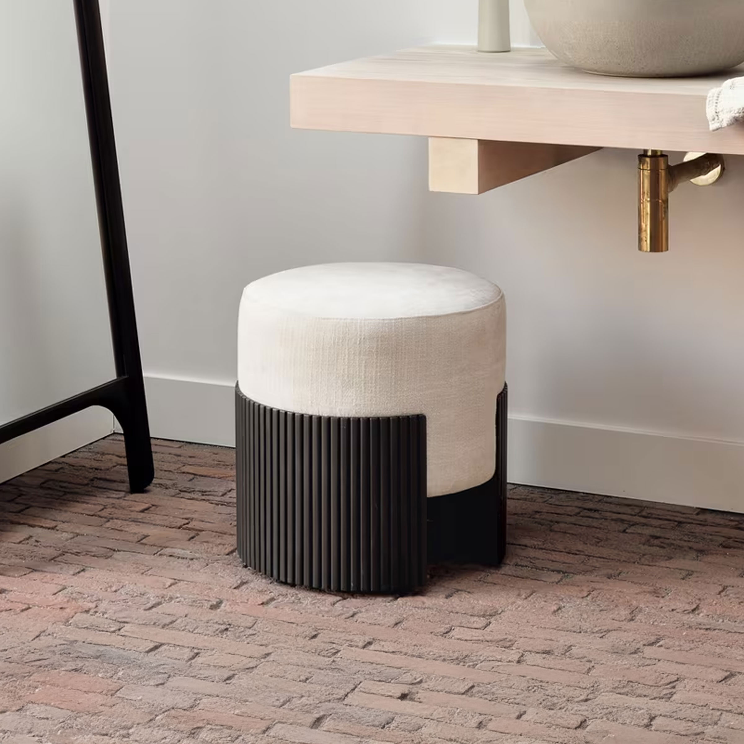 Ethnicraft Poef 'Roller Max' Mahoniehout en stof