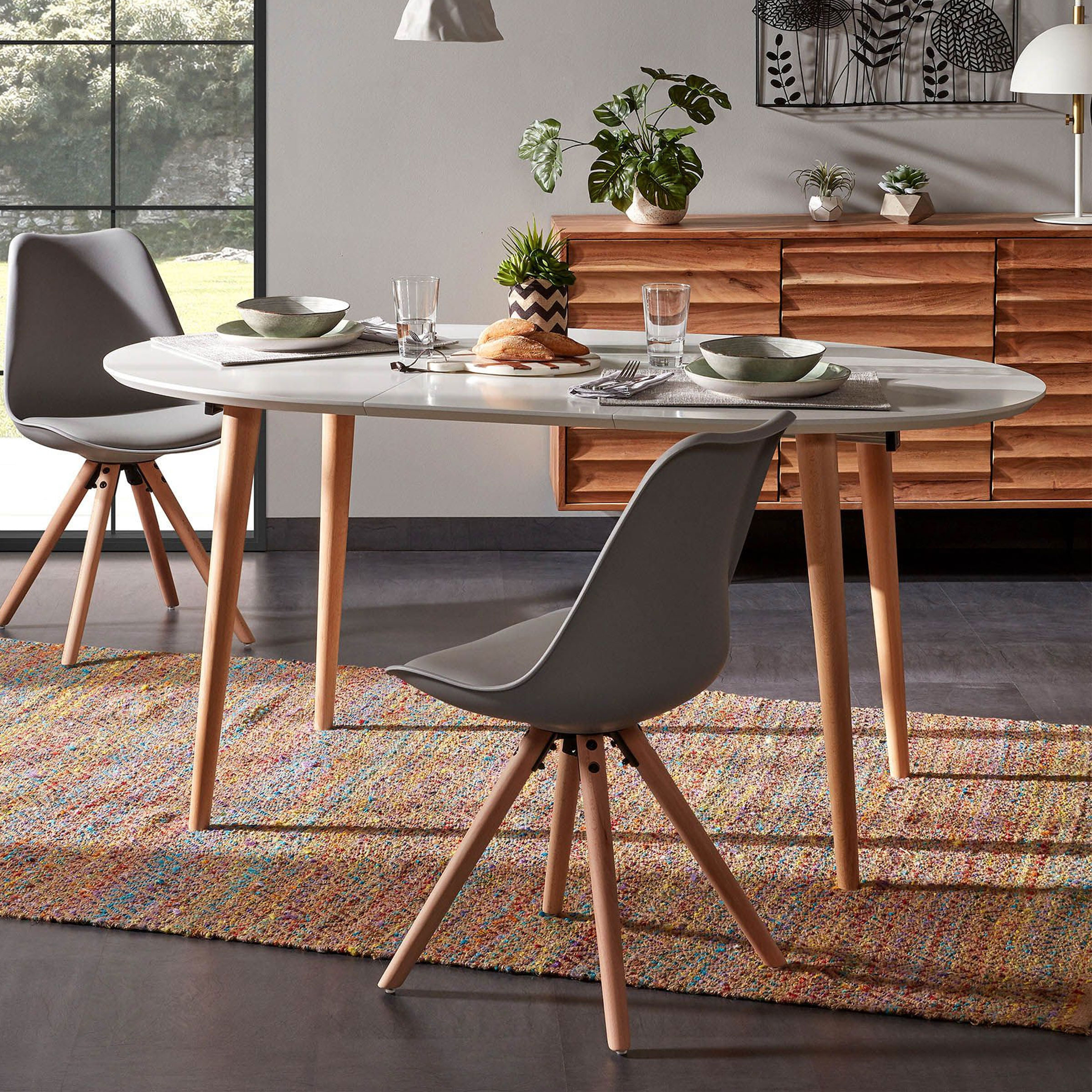 Kave Home Uitschuifbare Ovale Eettafel 'Oqui' 120 - 200 x 90cm, kleur Wit