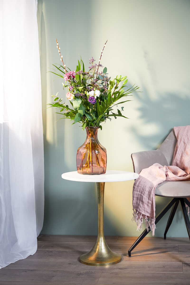 Light & Living Bijzettafel 'Rickerd' Ø48cm, wit marmer+antiek brons