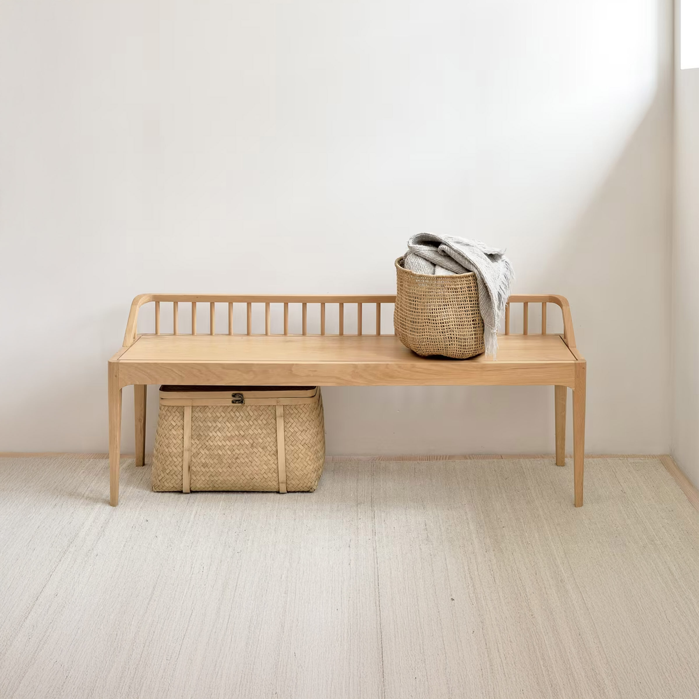Ethnicraft Eetkamerbank 'Spindle' Eikenhout, 150cm, kleur Naturel