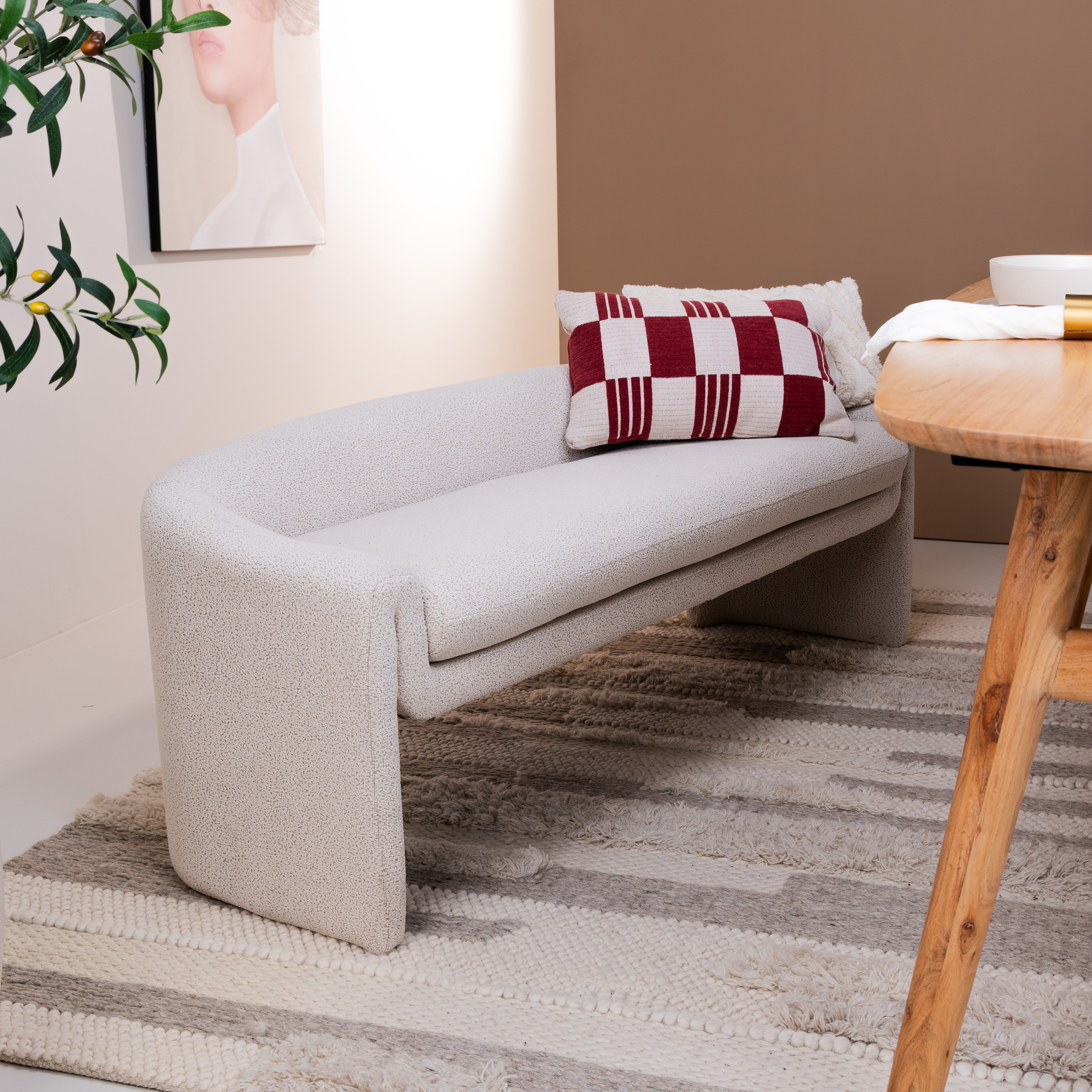 WOOOD Eetkamerbank 'Zone' Geweven, 160cm, kleur Beige