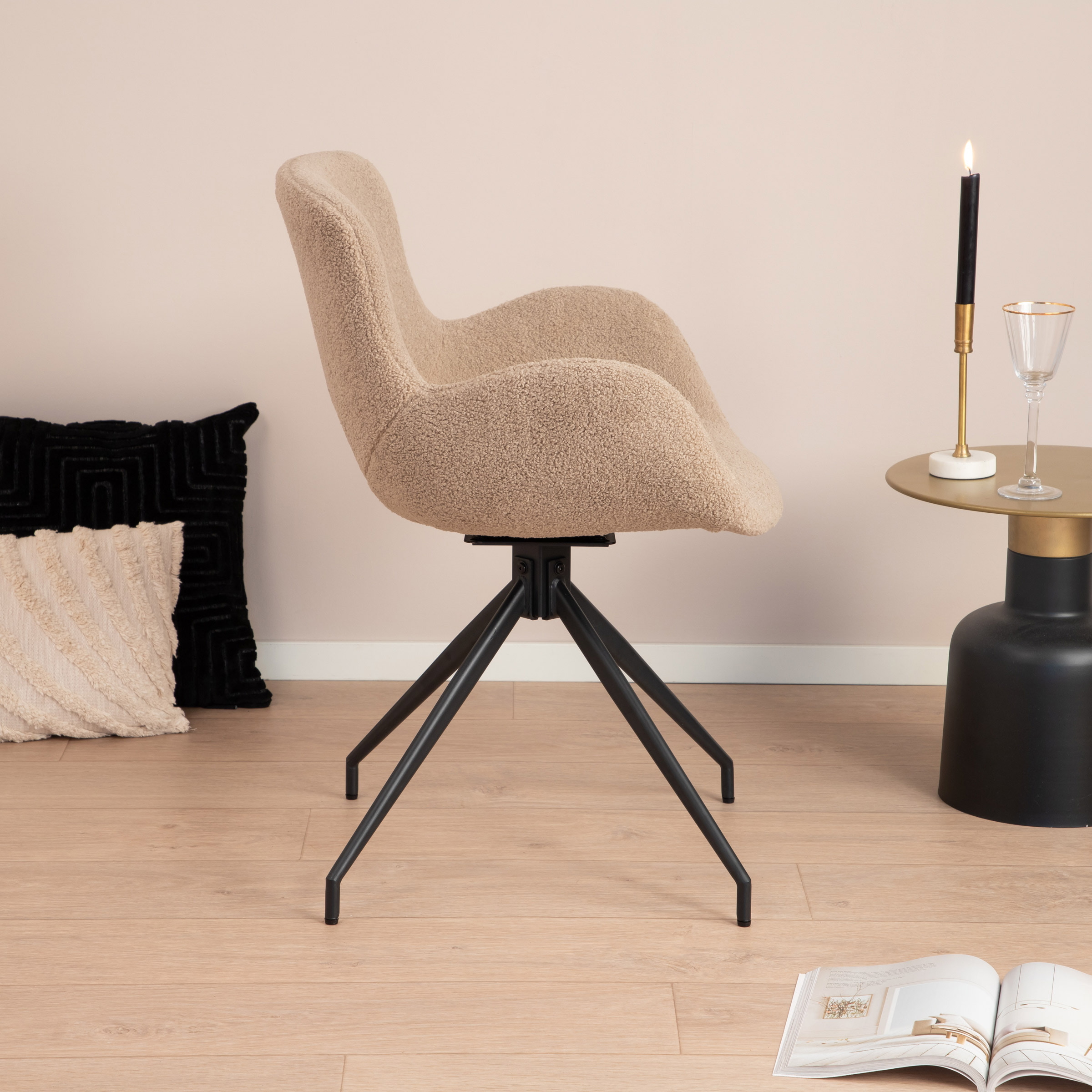 Tower Living Draaibare Eetkamerstoel 'Campo' Teddy, kleur Lichtbruin