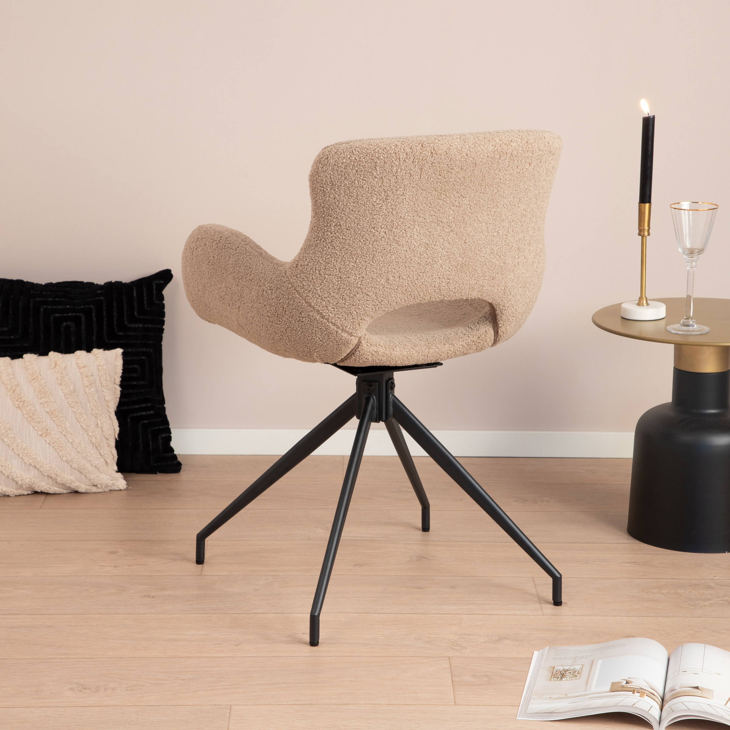 Tower Living Draaibare Eetkamerstoel 'Campo' Teddy, kleur Lichtbruin