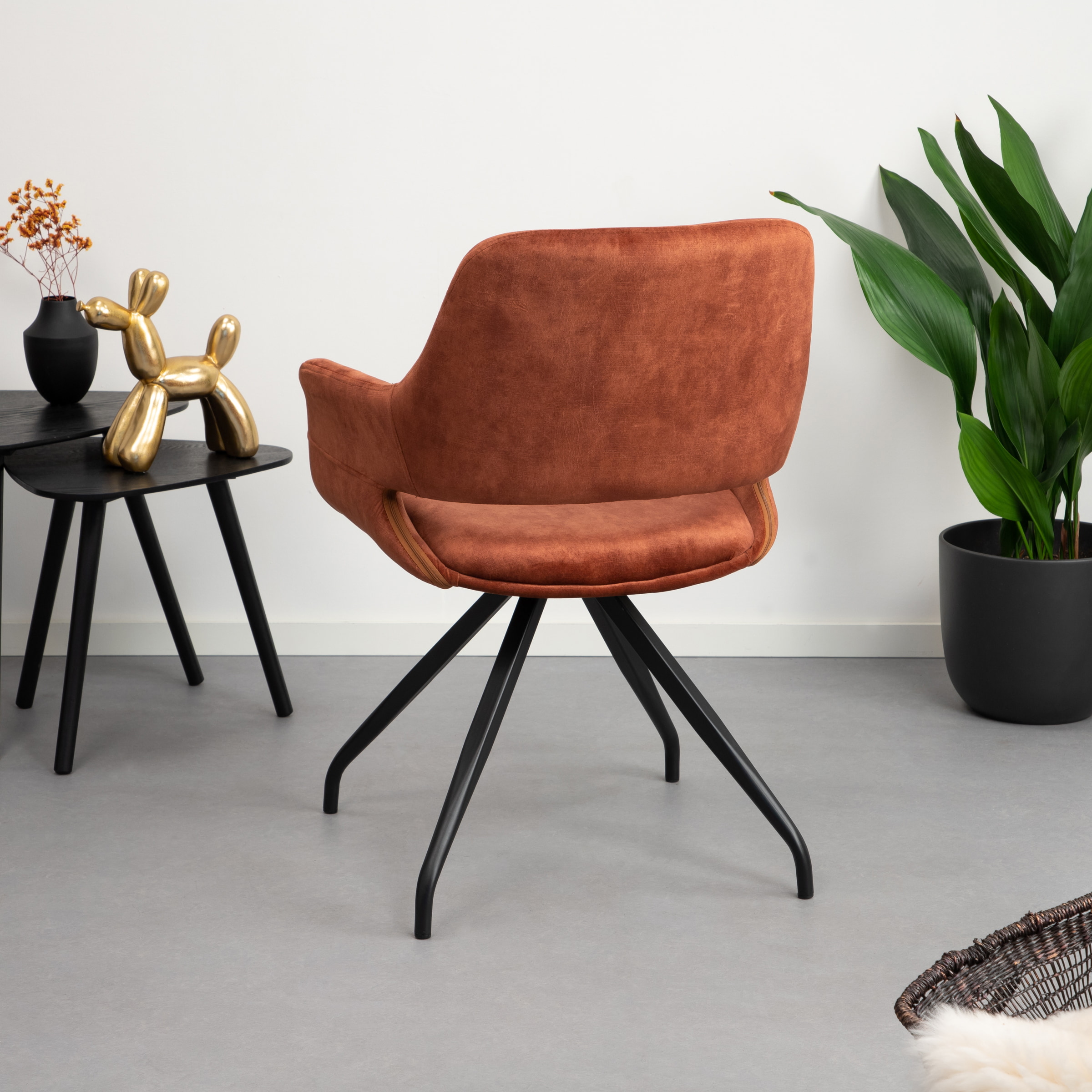 LivingFurn Eetkamerstoel 'Capp' Velvet, kleur Roest