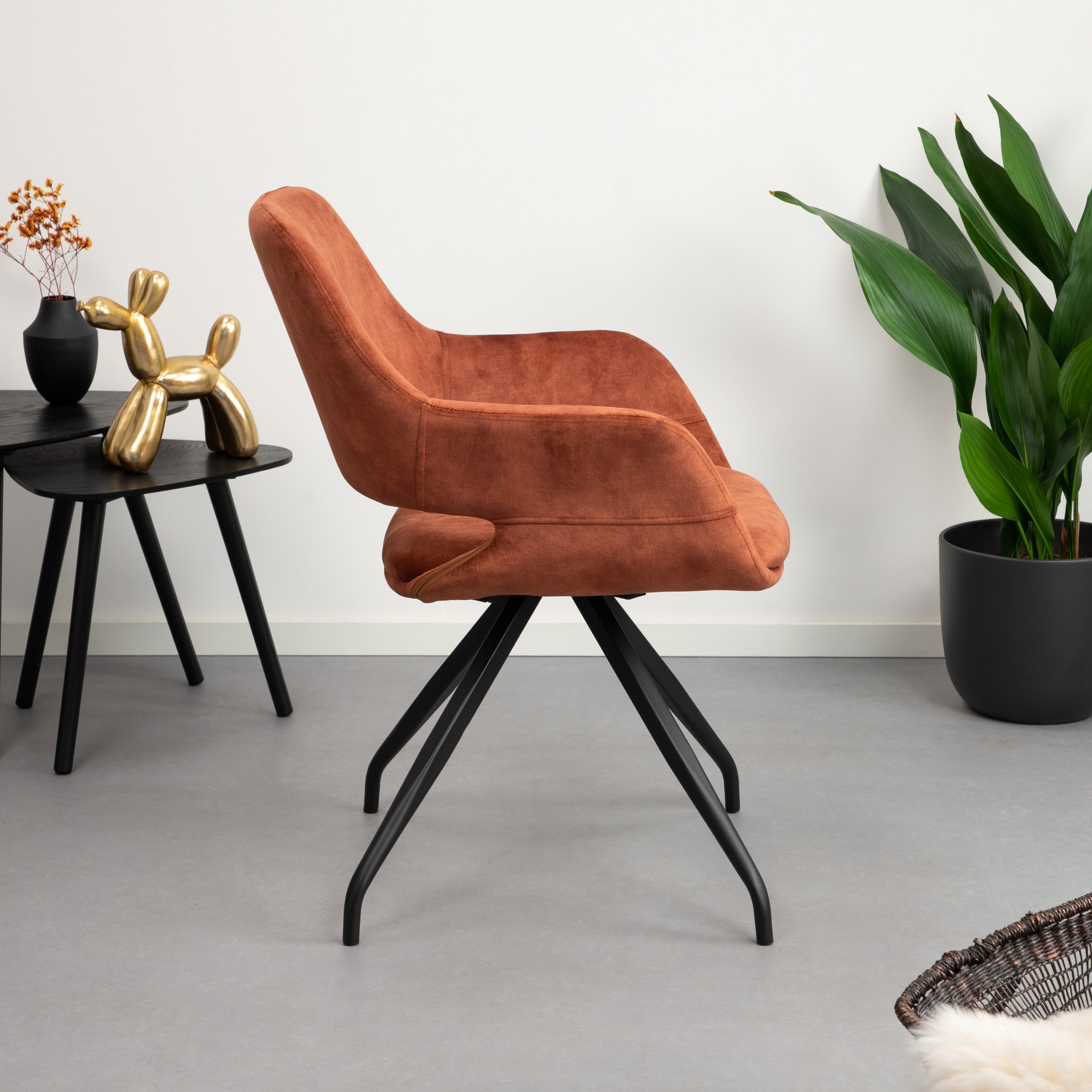 LivingFurn Eetkamerstoel 'Capp' Velvet, kleur Roest