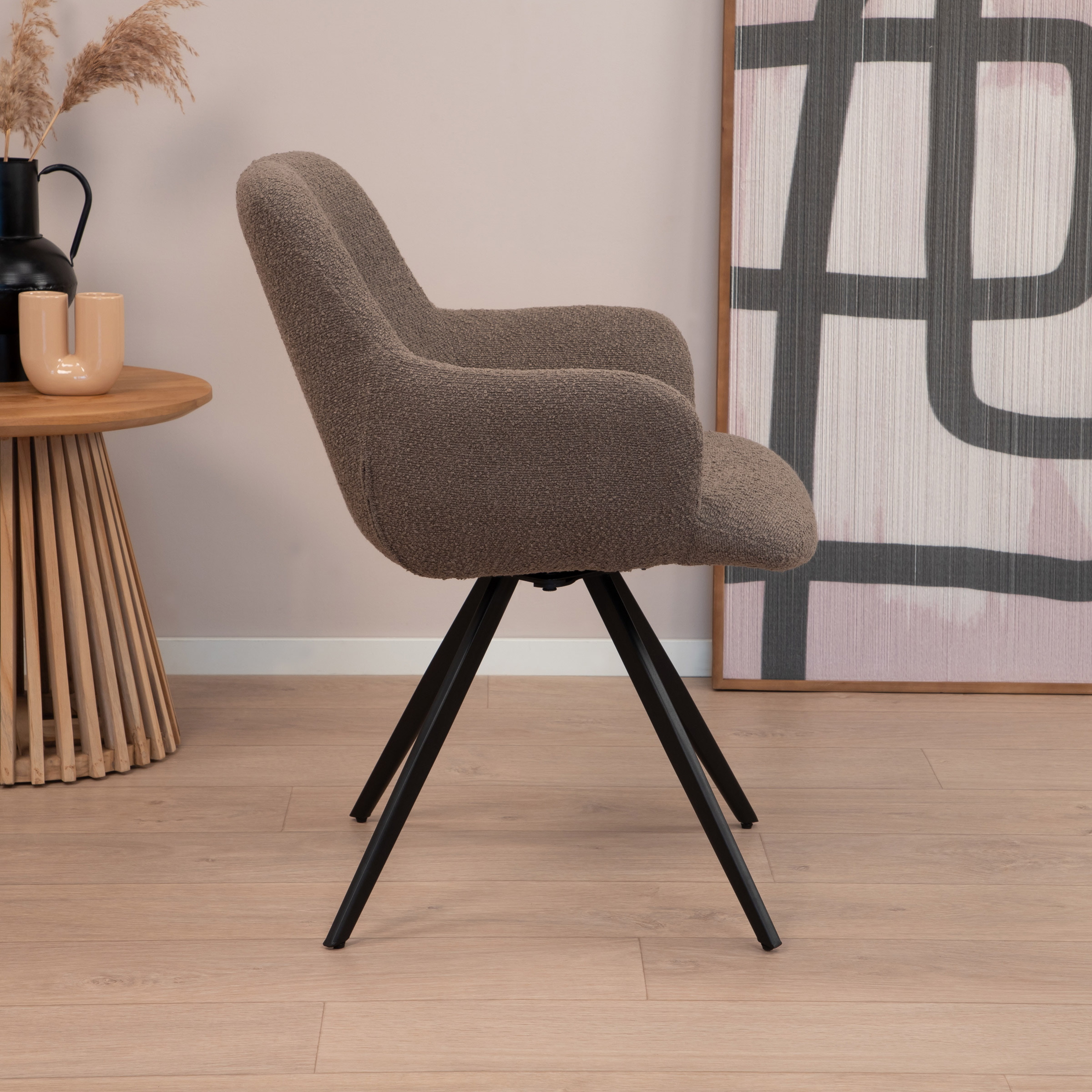 Sohome Draaibare Eetkamerstoel 'Aimée' Bouclé, kleur Bruin