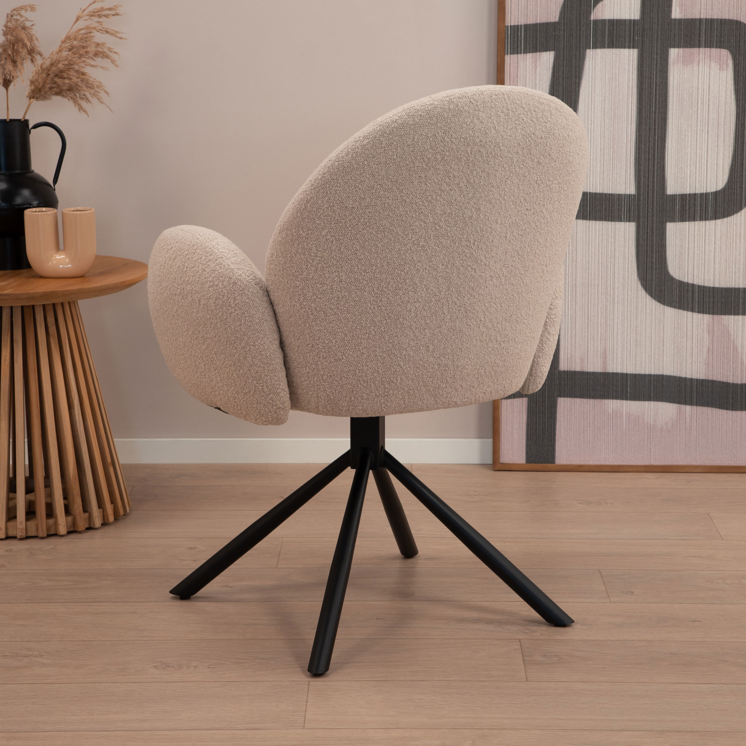 Tower Living Draaibare Eetkamerstoel 'Imola' Bouclé, kleur Beige