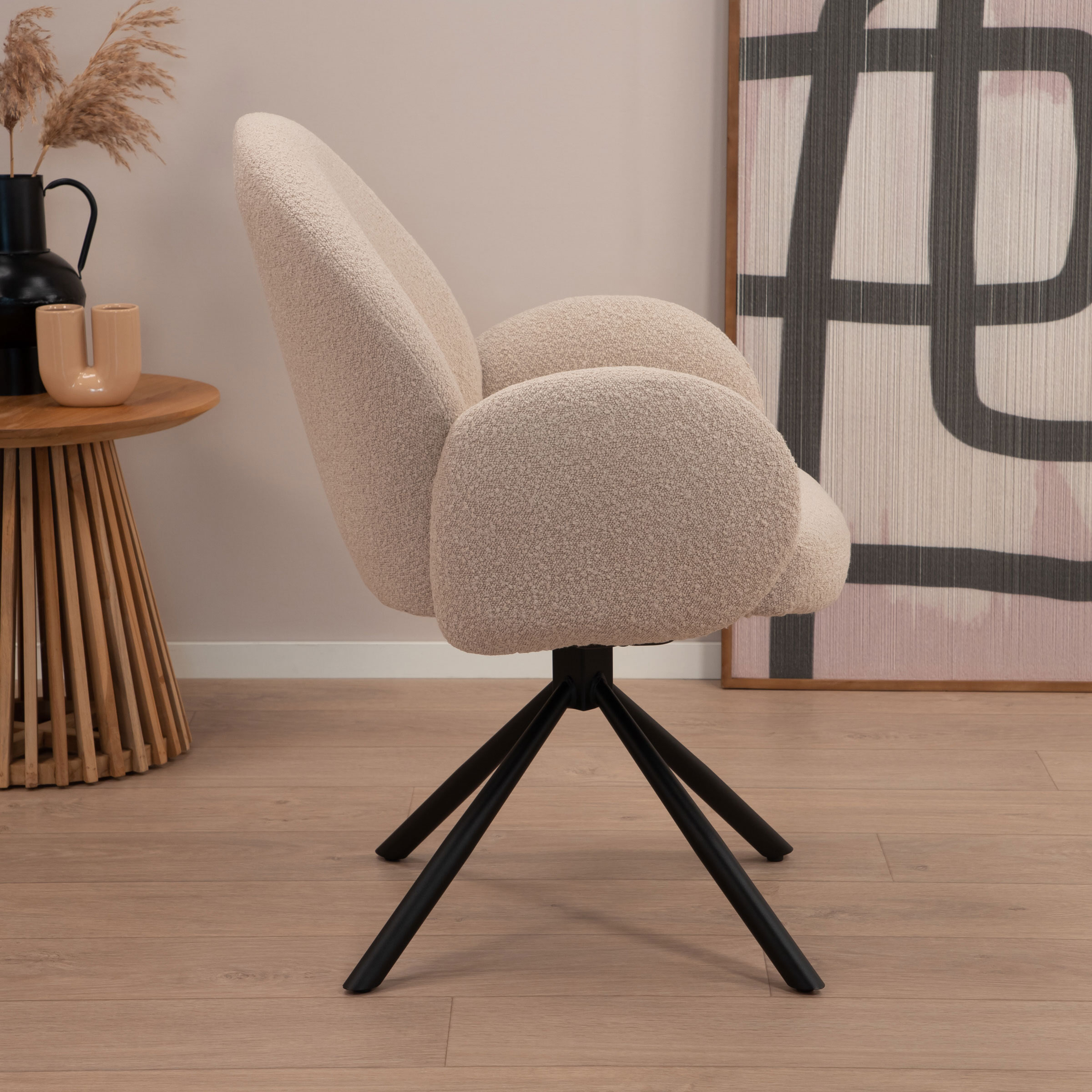 Tower Living Draaibare Eetkamerstoel 'Imola' Bouclé, kleur Beige