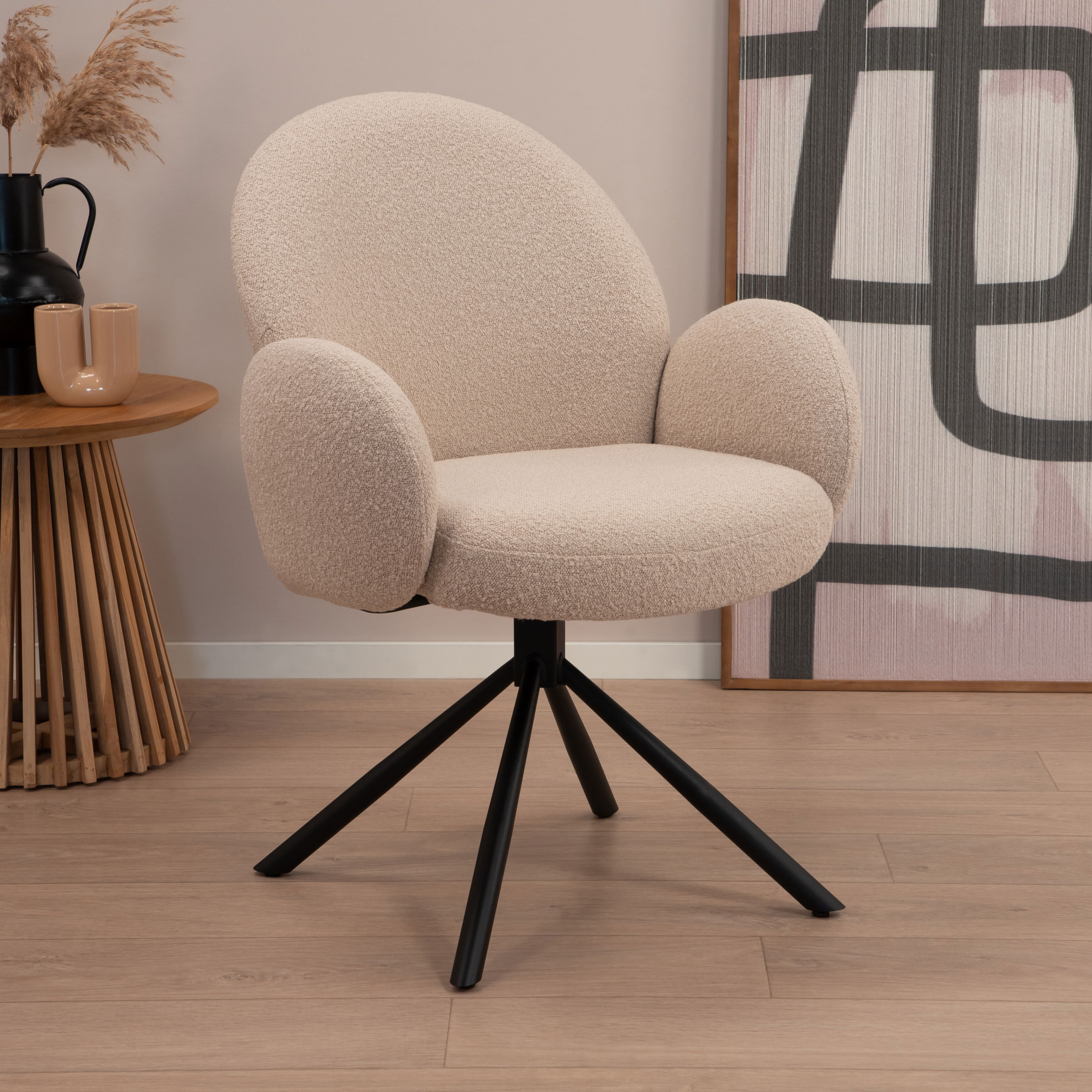 Tower Living Draaibare Eetkamerstoel Imola Bouclé - Beige