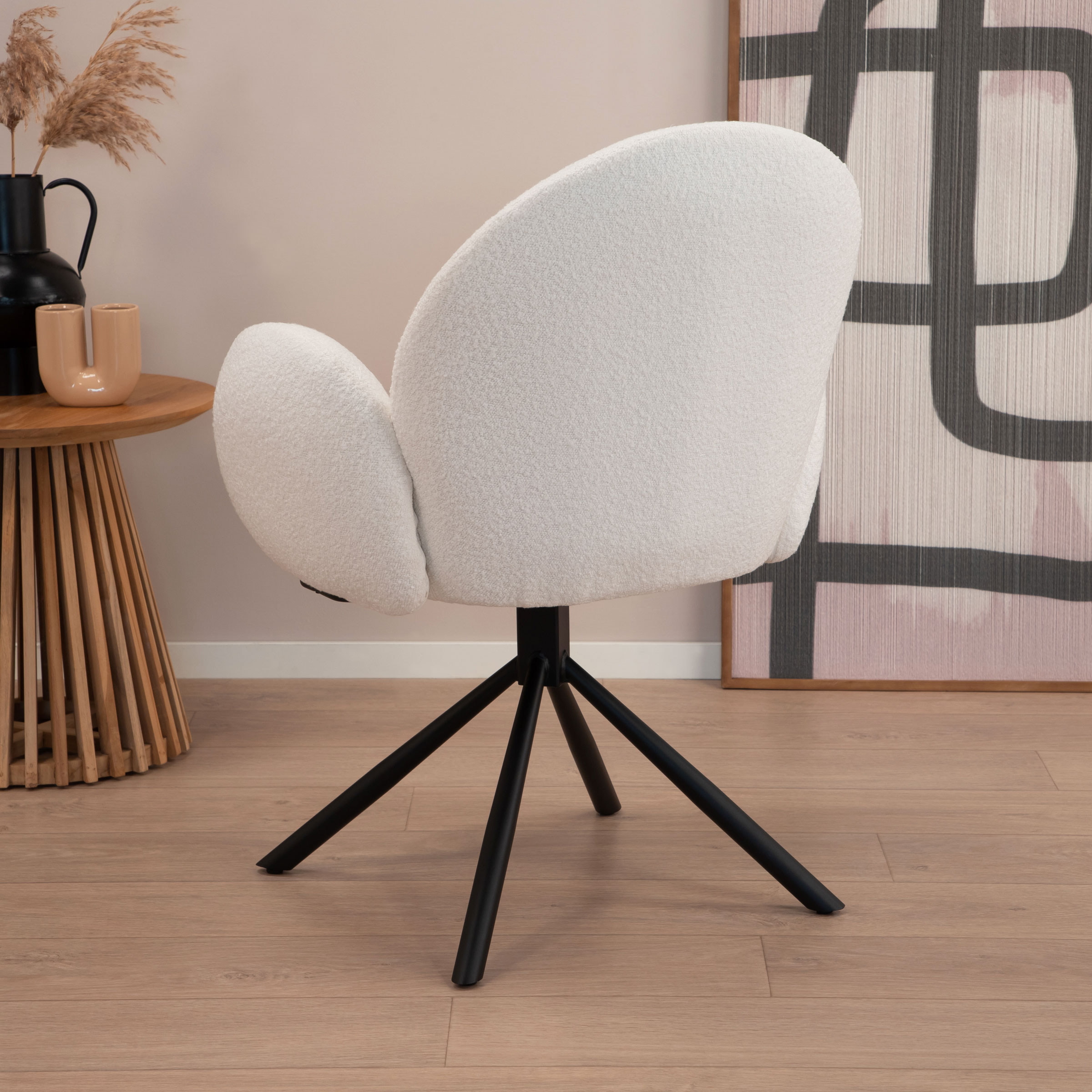 Tower Living Draaibare Eetkamerstoel 'Imola' Bouclé, kleur Wit