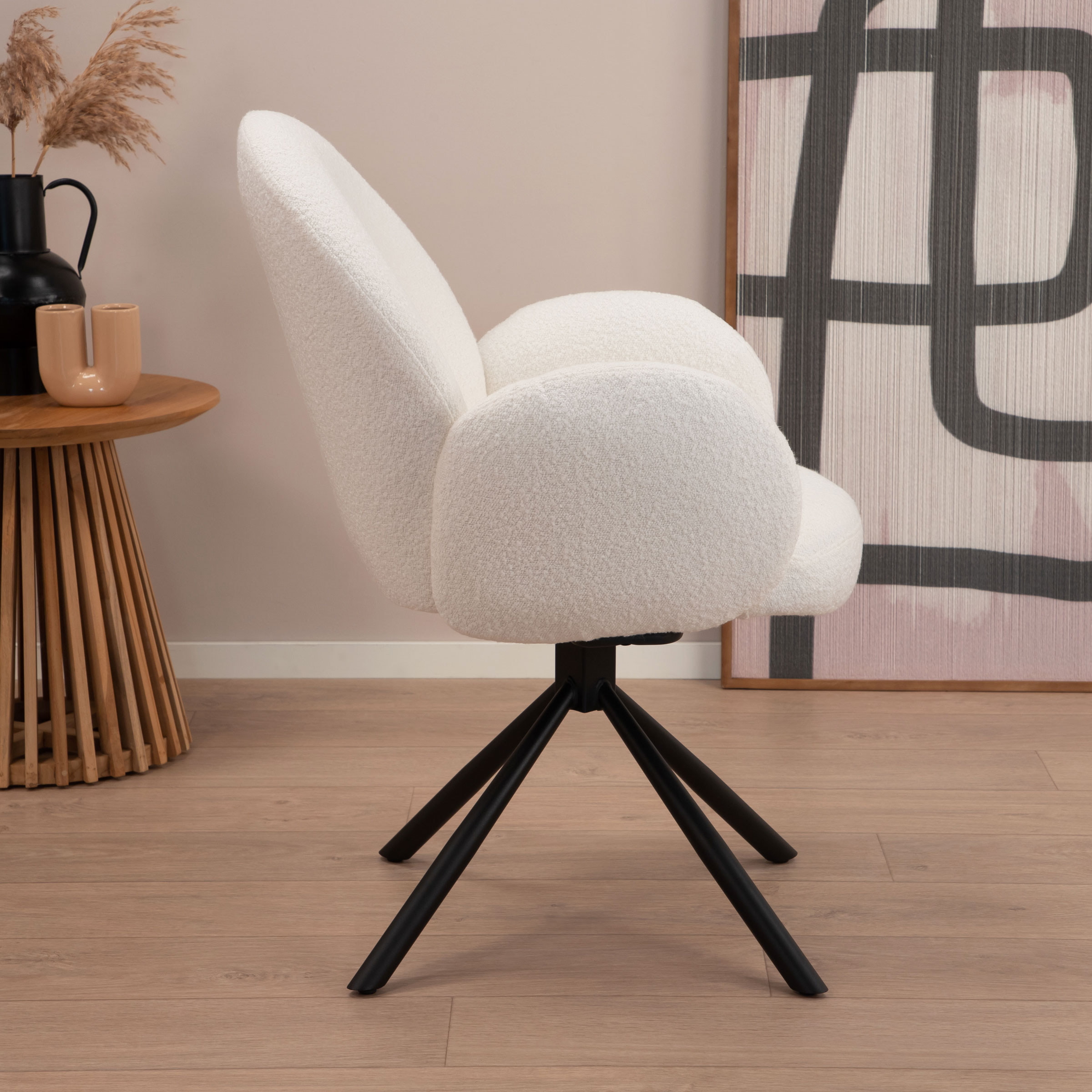 Tower Living Draaibare Eetkamerstoel 'Imola' Bouclé, kleur Wit