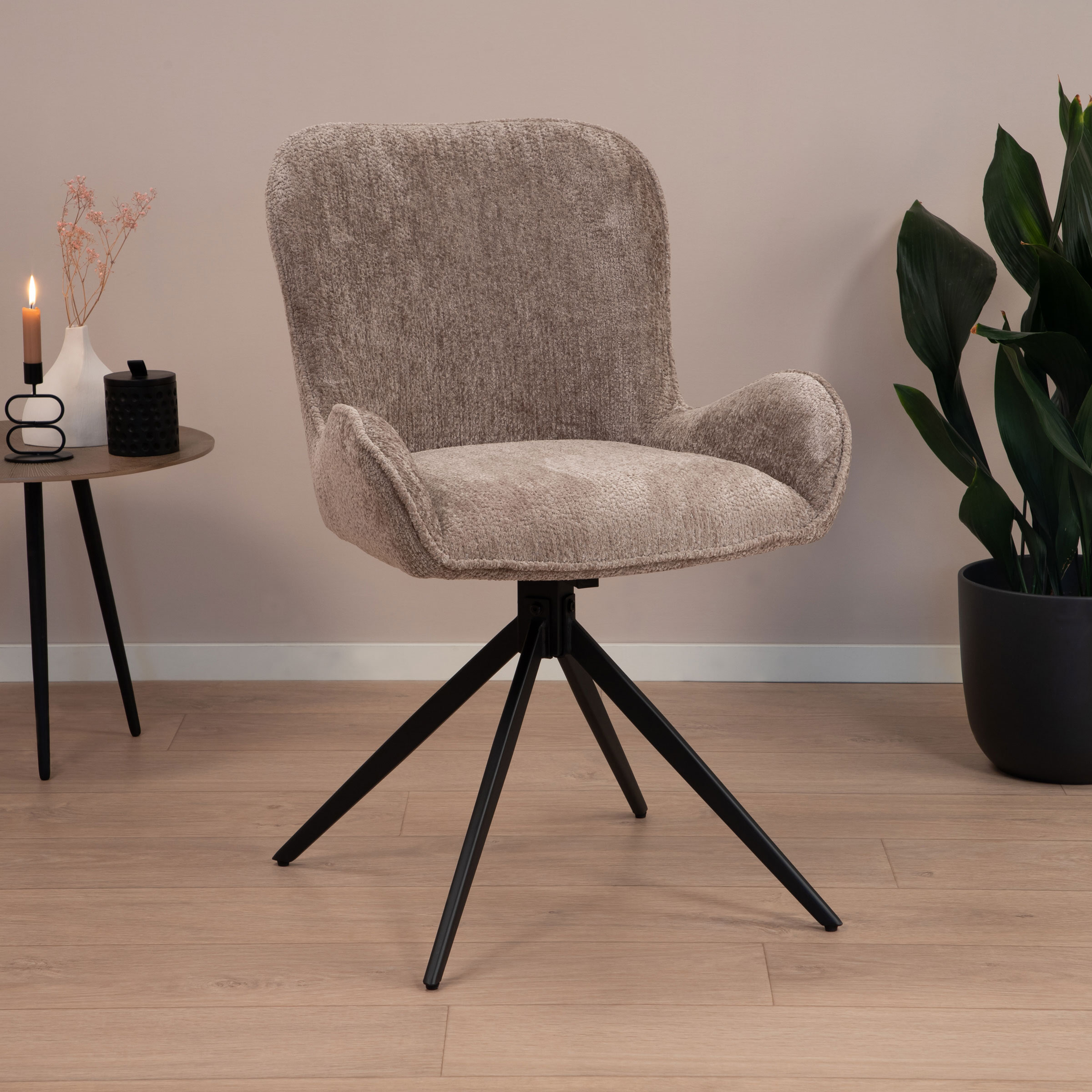 Tower Living Draaibare Eetkamerstoel 'Sora' Chenille, kleur Taupe