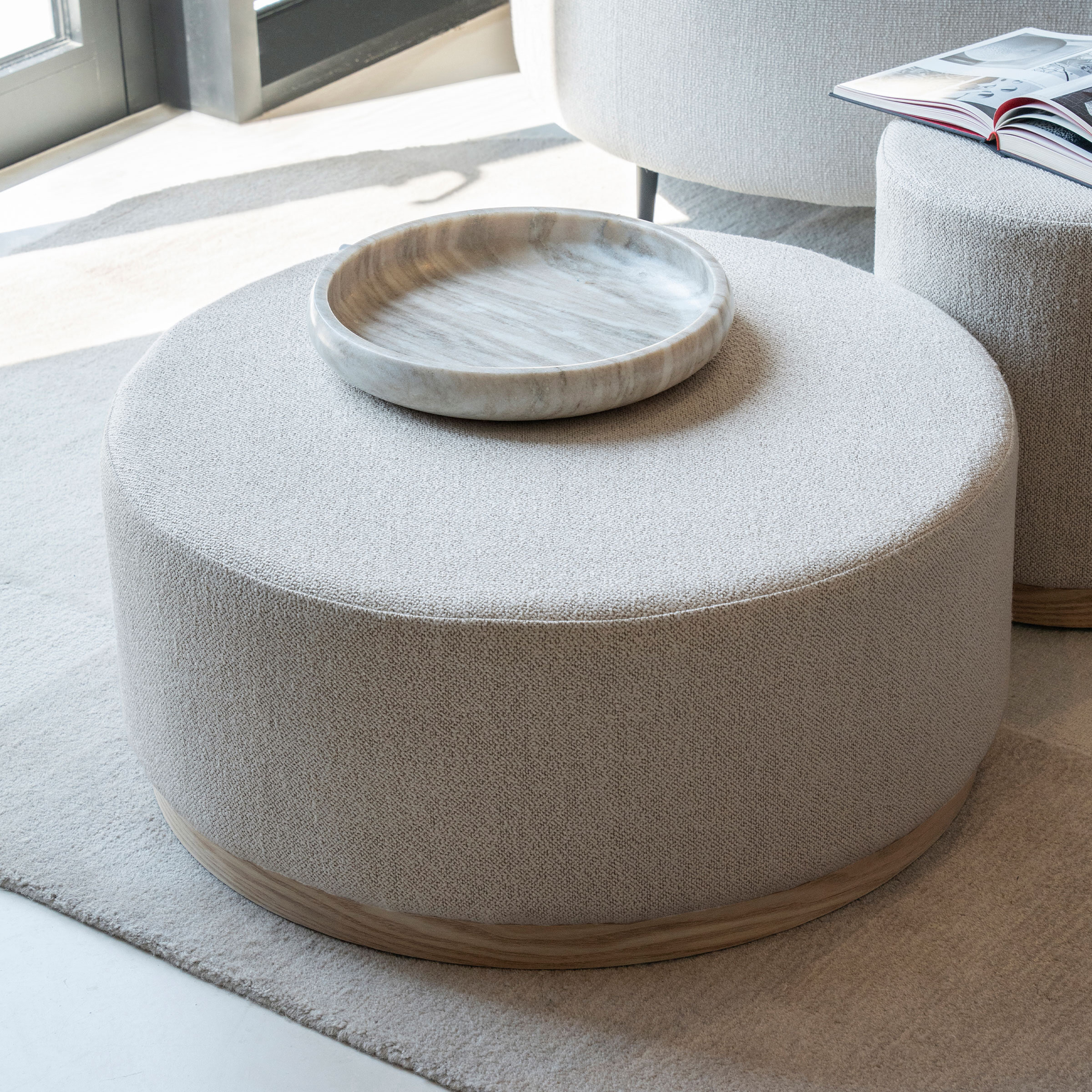 Eleonora Poef/Salontafel Avah Bouclé, 80cm - Taupe - Rond