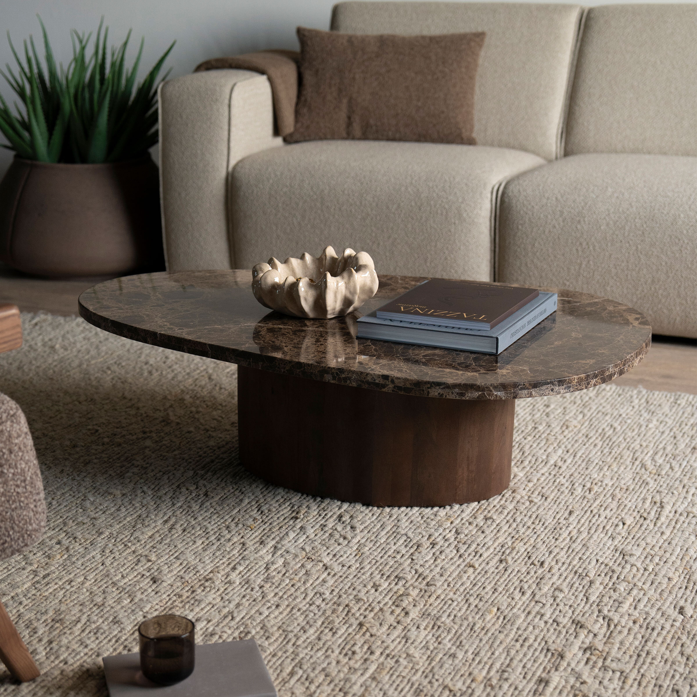 Eleonora Organische Salontafel Bradley Marmer en mangohout, 120 x 75cm - Bruin