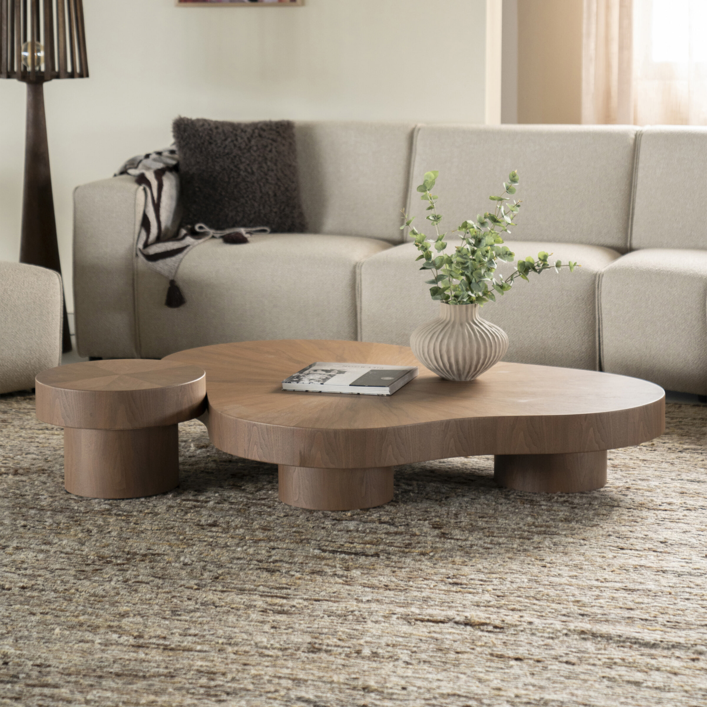 Eleonora Organische Salontafel 'Bobbie' Naturel Walnoot, Set van 2 stuks